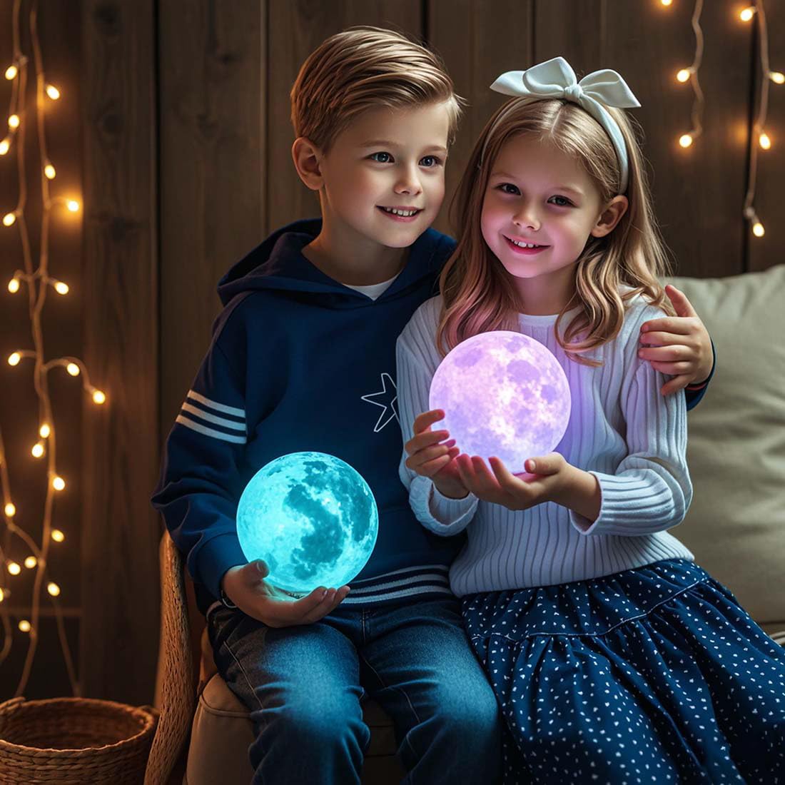 CPLA 3D Printing Moon Lamp Night Light, 6 inch, Multicolor, Model LX-YQL1216, Wooden Stand, Remote/Touch Control