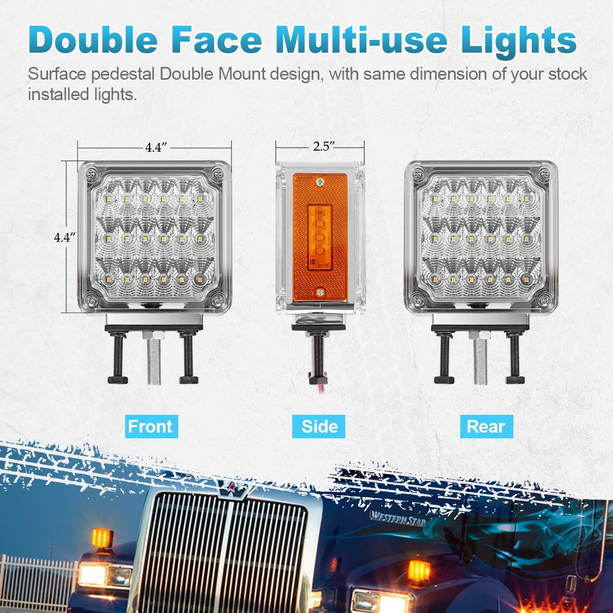 Partsam 2X LED Pedestal Light, Clear Lens, Standard Size, Model 13 for Truck Towing, Trailer, Stop Turn Tail Parking Light