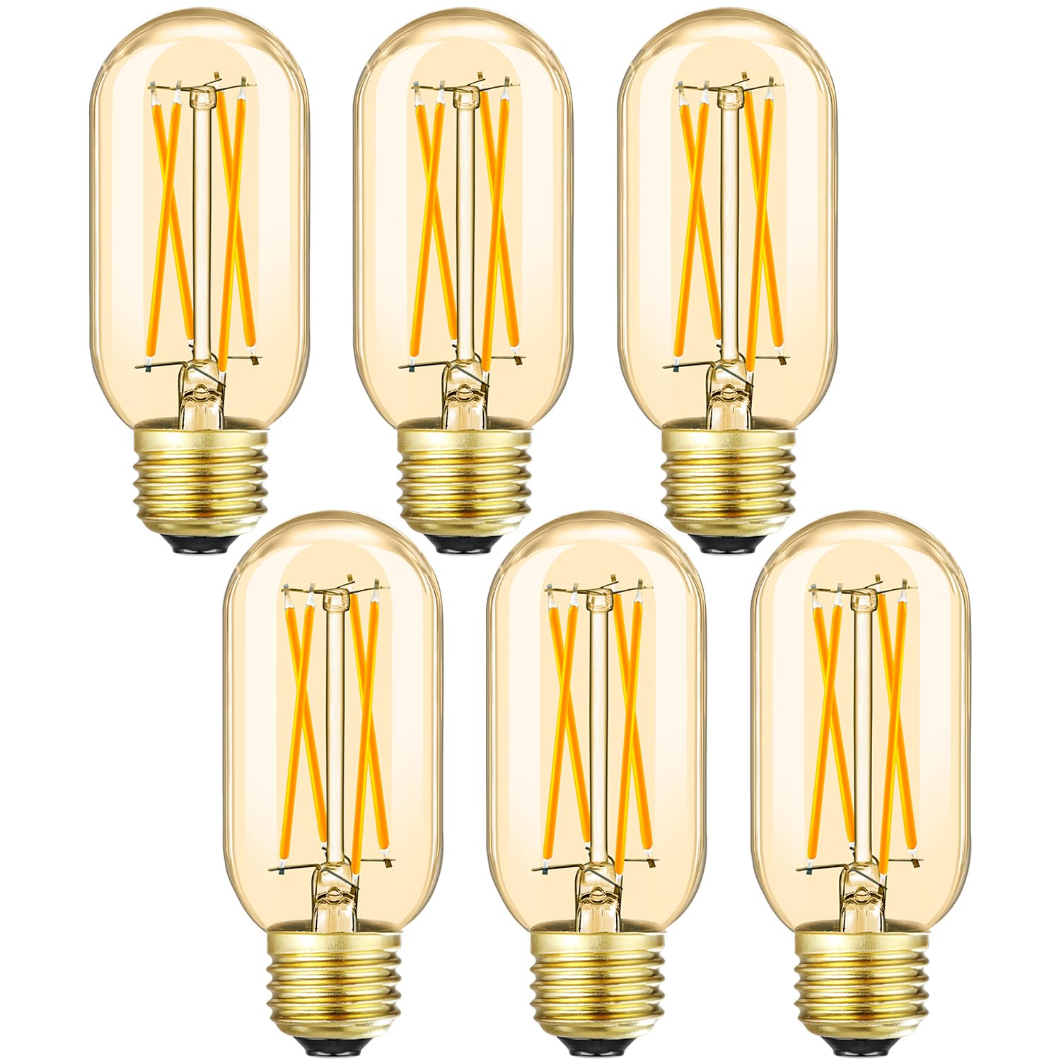 Leools E26 Led Bulb 6W Equivalent E26 Bulb 60 Watt Warm White 2700K Amber E26 Edison Bulb Dimmable Ac120V 600Lm Tubular T14 T45