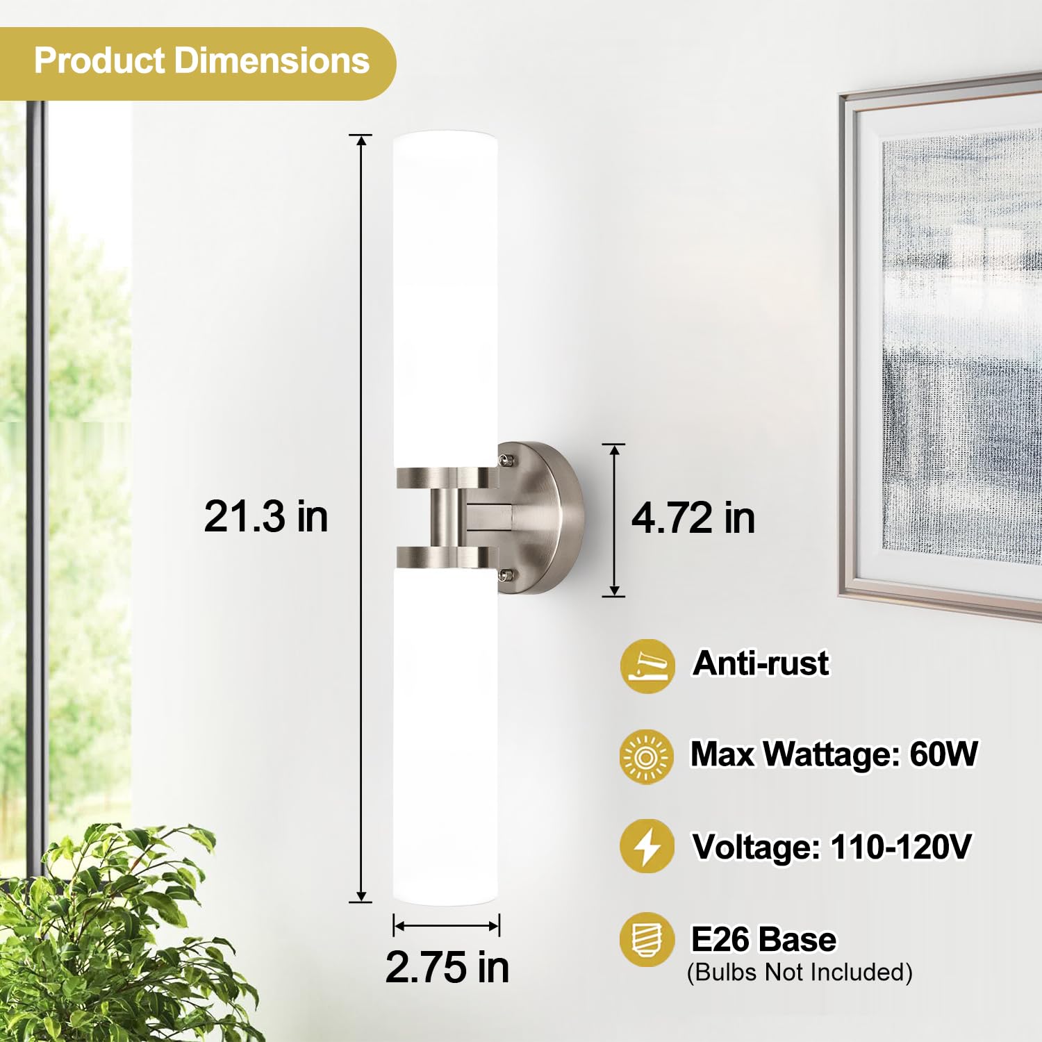 Indoi Wall Sconces Set Of Two  Brushed Nickel Gold Bathroom Sconces Wall Lighting With Milky White Glass  Modern Sconces Wall Decor Set Of 2 Bathroom Light Fixtures For Mirror Living Room Bedroom