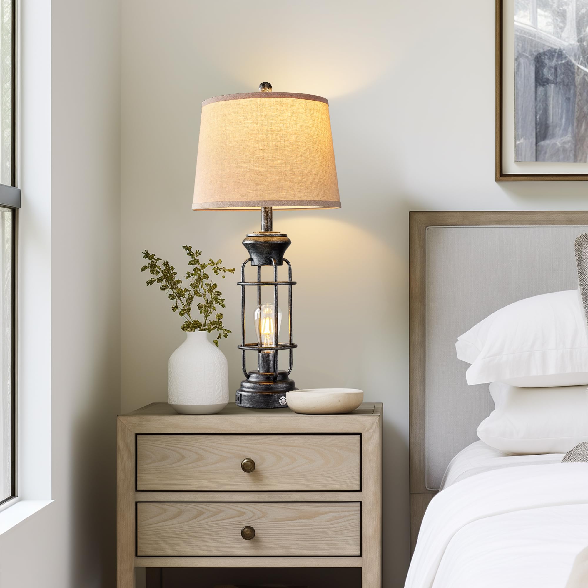 Reaketon 29.3'' Table Lamp For Living Room With Usb Charging Ports, Tall Table Lamp Set Of 2,3-Way Dimmable Lamps For Bedroom, B