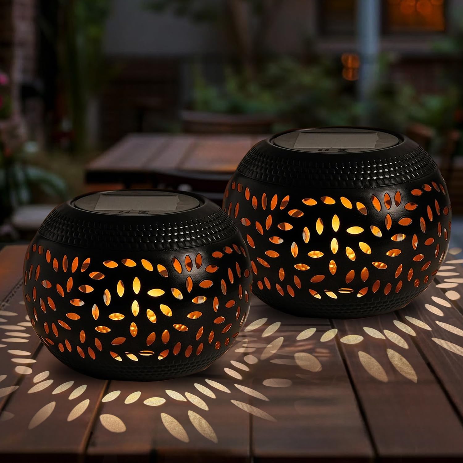OMRAYTU Solar Table Lanterns Outdoor Waterproof LED Lamp Black- 2 Pack, Solar Powered Decorative Lantern for Indoor Desk Bedroom