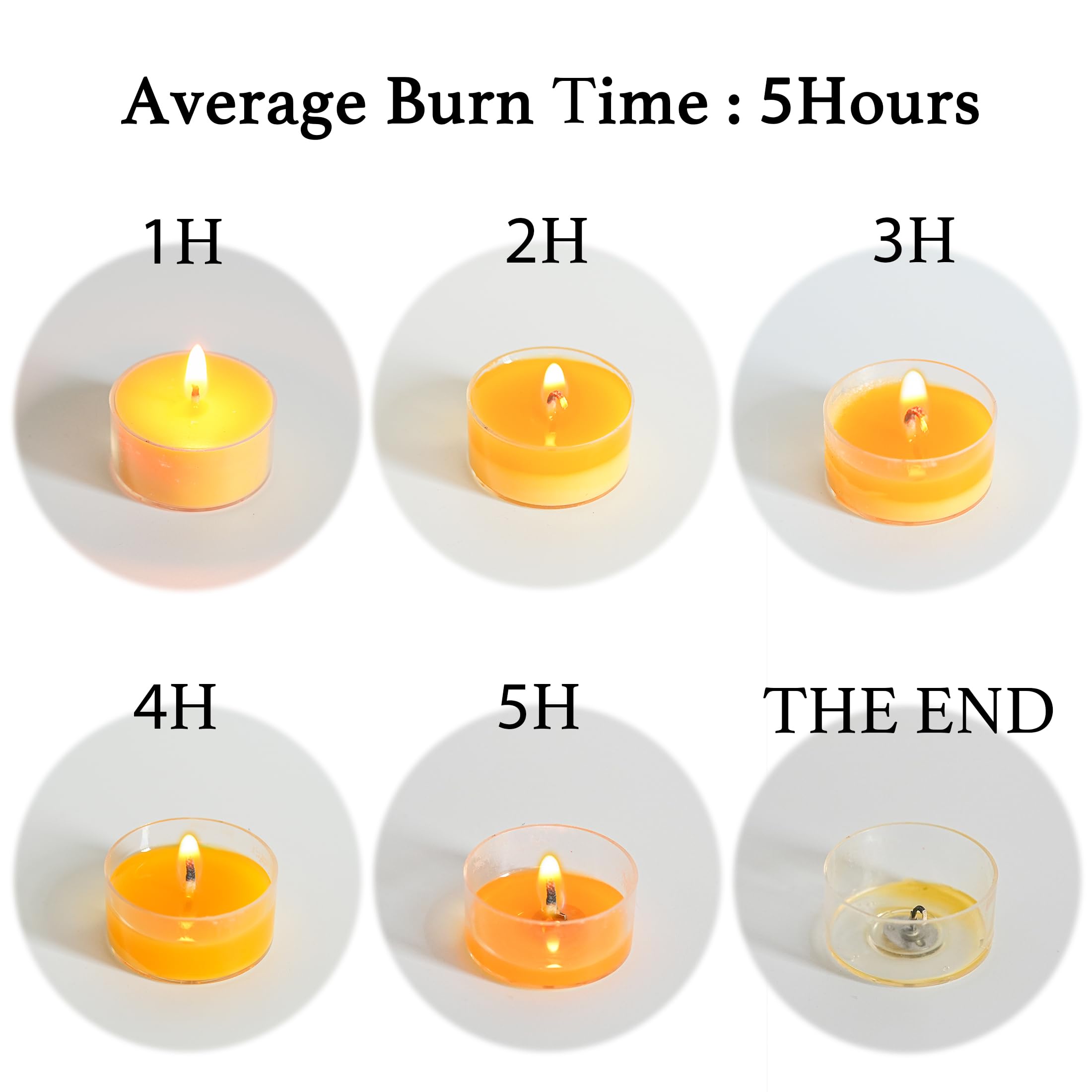 MUUFAZA 12 Unscented Natural Soy Tealight Candles in Clear Cups, 5H Long Clean Burning, Hand-Poured Yellow Mini Tea Candle Set f