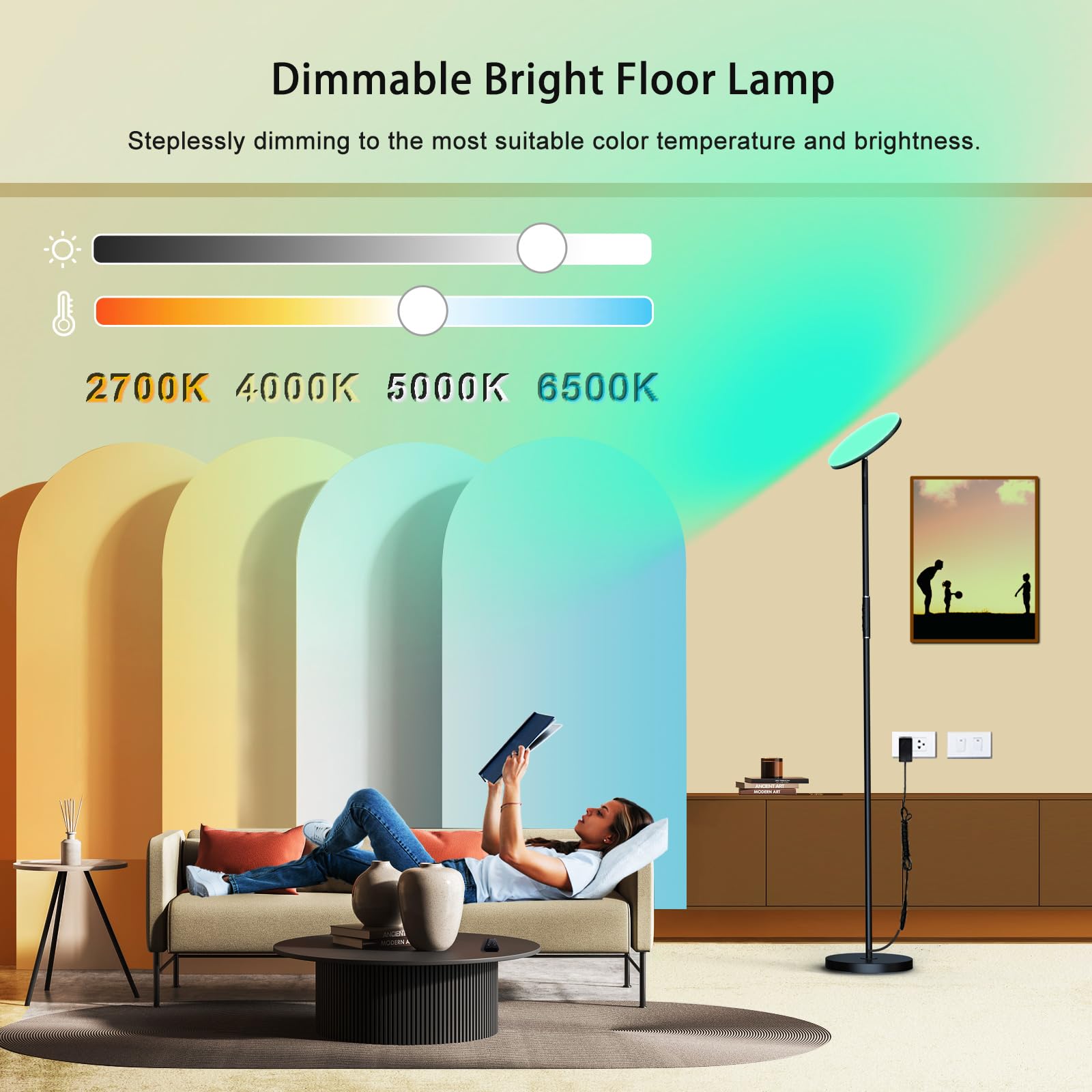Yikuneng Led Floor Lamp 36W Rgb, Remote & Touch Control, Dimmable 2700K-6500K,