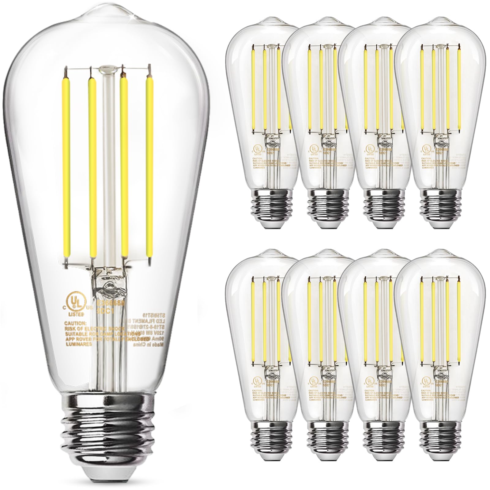 TJOY Vintage LED Light Bulbs, 60W Equivalent, Dimmable, E26, 8W, 800LM, Clear Glass, 5000K Daylight, 8 Pack