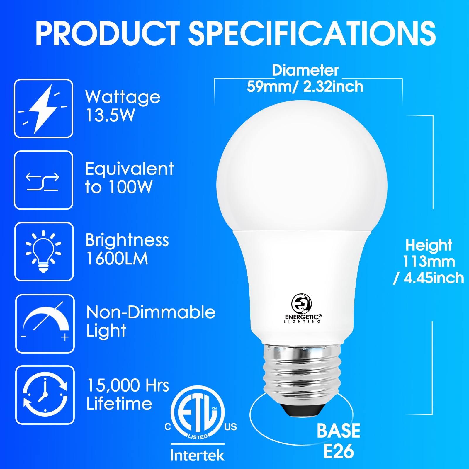 E Energetic Lighting Led Bulbs 100 Watt Equivalent, Super Brightness 1600Lm Soft White 2700K, Non-Dimmable A19 Led Bulb, E26 Sta