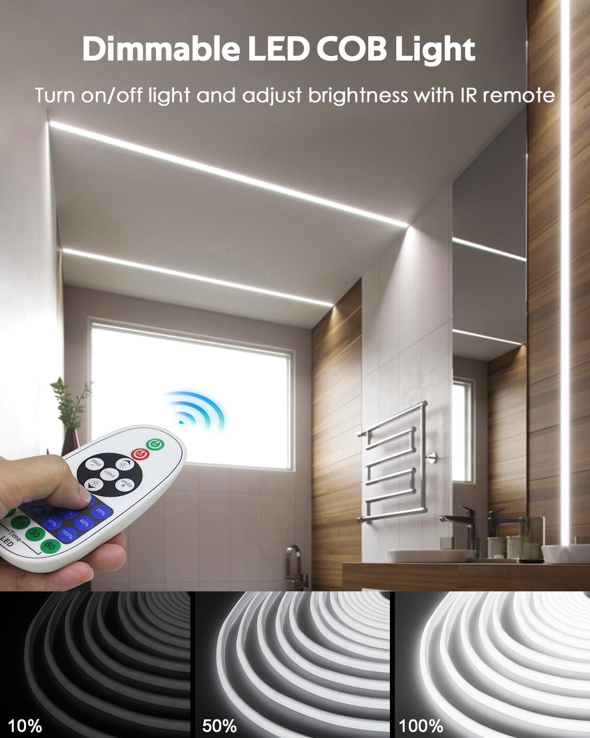 Samsion 32.8Ft Outdoor Led Rope Light Waterproof Cob Led Strip Lights For Indoor 6000K Cold White Ac 110V/120V Dimmable Connectable Led Flexible Light Strip For Indoor Garden Building Commerical Decor