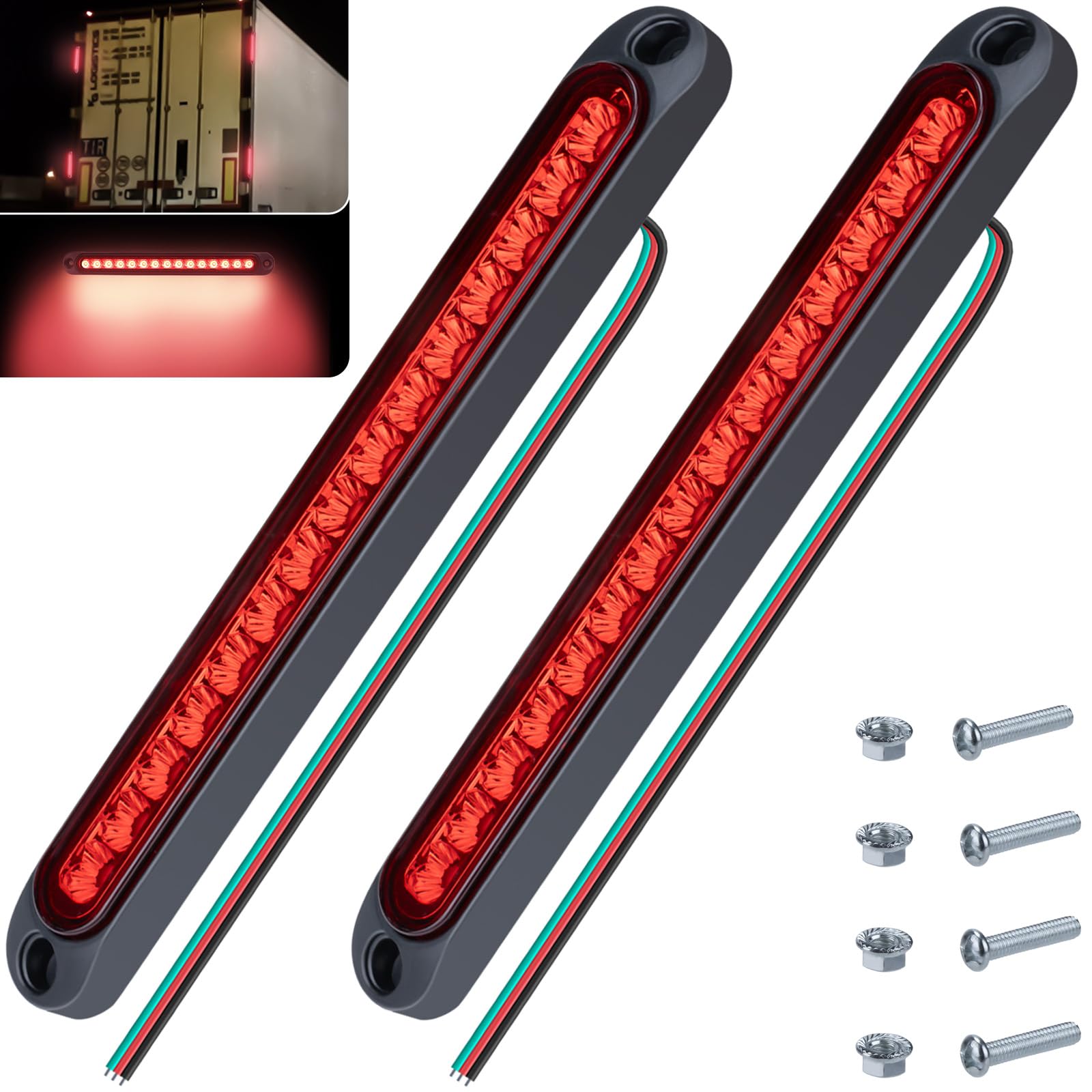 ecocstm 2 PCS Led Trailer Tail Light Bar  10 Inch 15 Red Led Brake Lights Band Assembly  IP67 Waterproof Trailer Light Kit for Golf Cart  for Marine Boats Golf Cart Offroad Truck RV UTV ATV