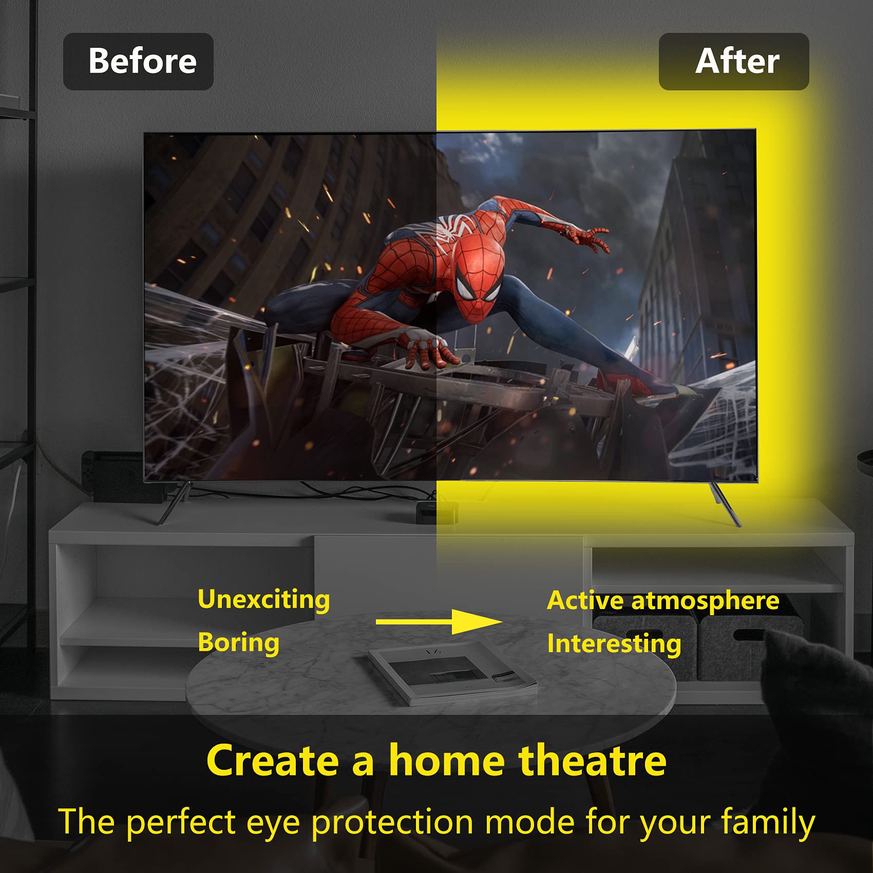 Houhui Led Strip Lights 6.56Ft, Rgb Led Lights Strip For 40-60In Tv Backlight, Rgb Color Strips Light Waterproof Ip65 With Remot