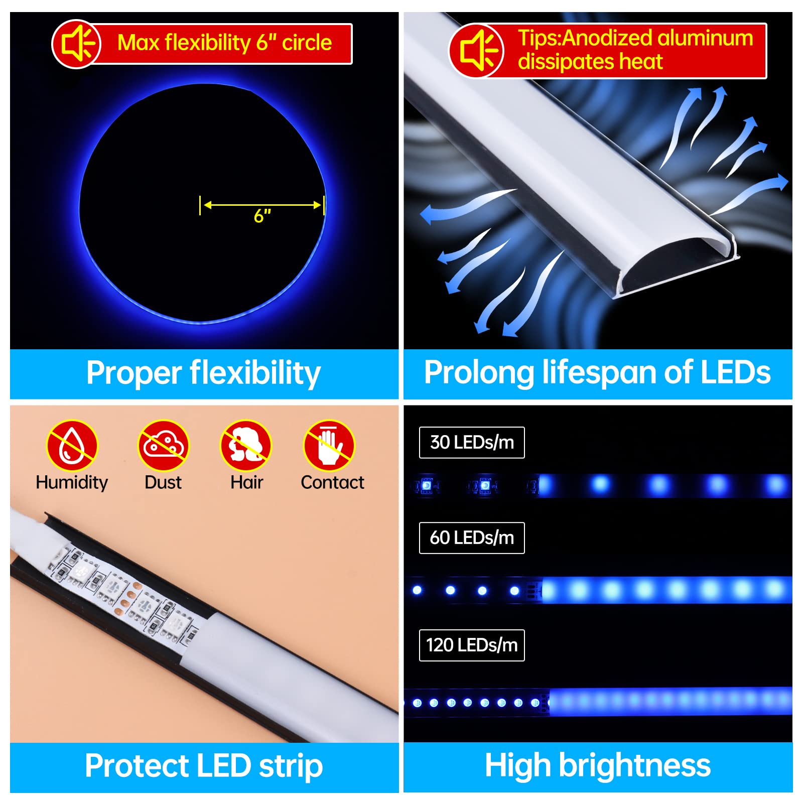 Muzata 10Pack 3.3Ft Black Led Channel With Milky White Cover For Strip Light - Bendable Aluminum