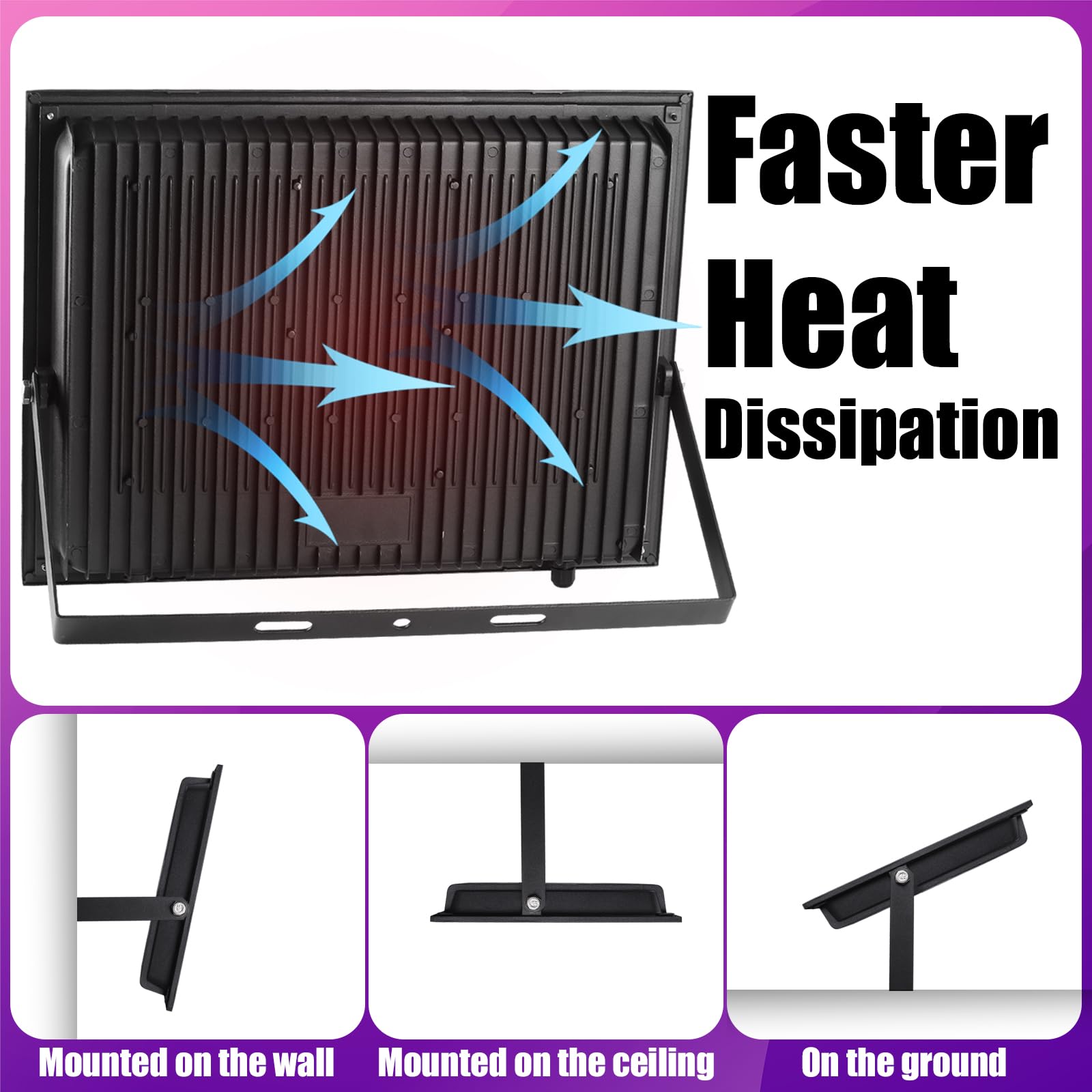 300W Blacklight Floodlight With 10Ft Cable, Waterproof Led Black Light Flood Light With Switch&Plug For Outdoor Neon Party, Hall