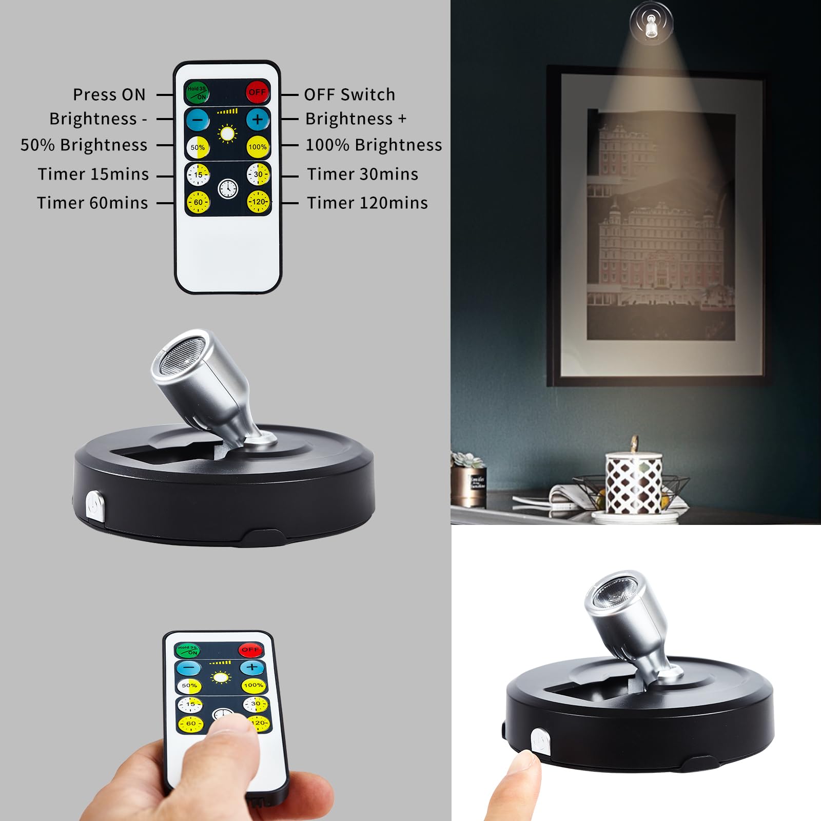 Hofuy Wireless Led Spotlights 2-Pack Accent Lights With Remote, Wireless Picture Lights With Rotatable Head, Stick On Artwork Li