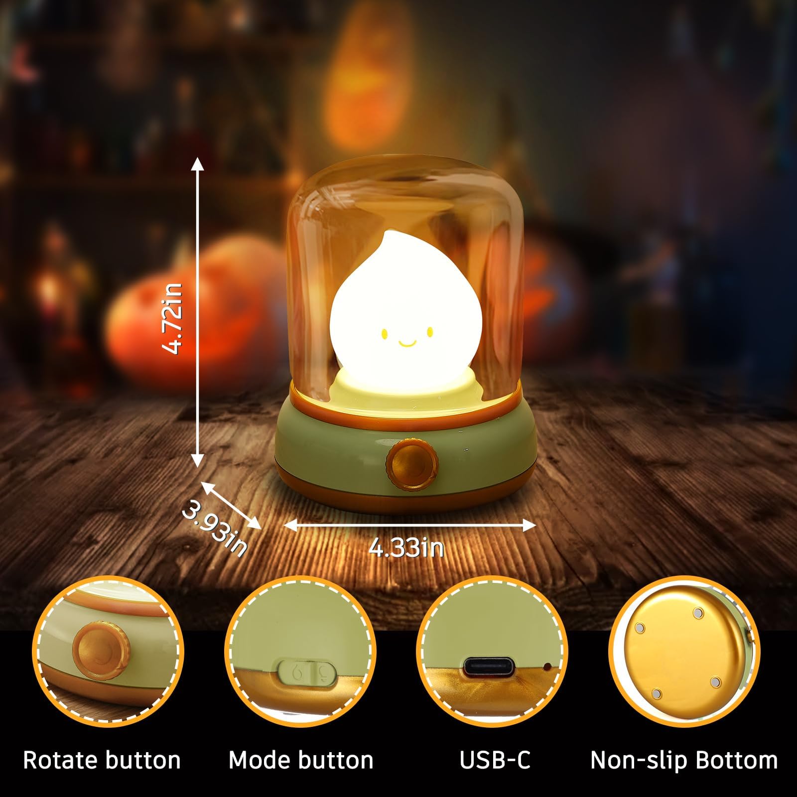 Ghost Campfire Night Light  Small Cute Desk Lamp  Dimmable Cordless Bedside Table Lamp  2 Modes Rechargebale Battery Oprated Warm Night Light For Bedroom/Kids/Baby Nursery  Vintage Ambient Lighting