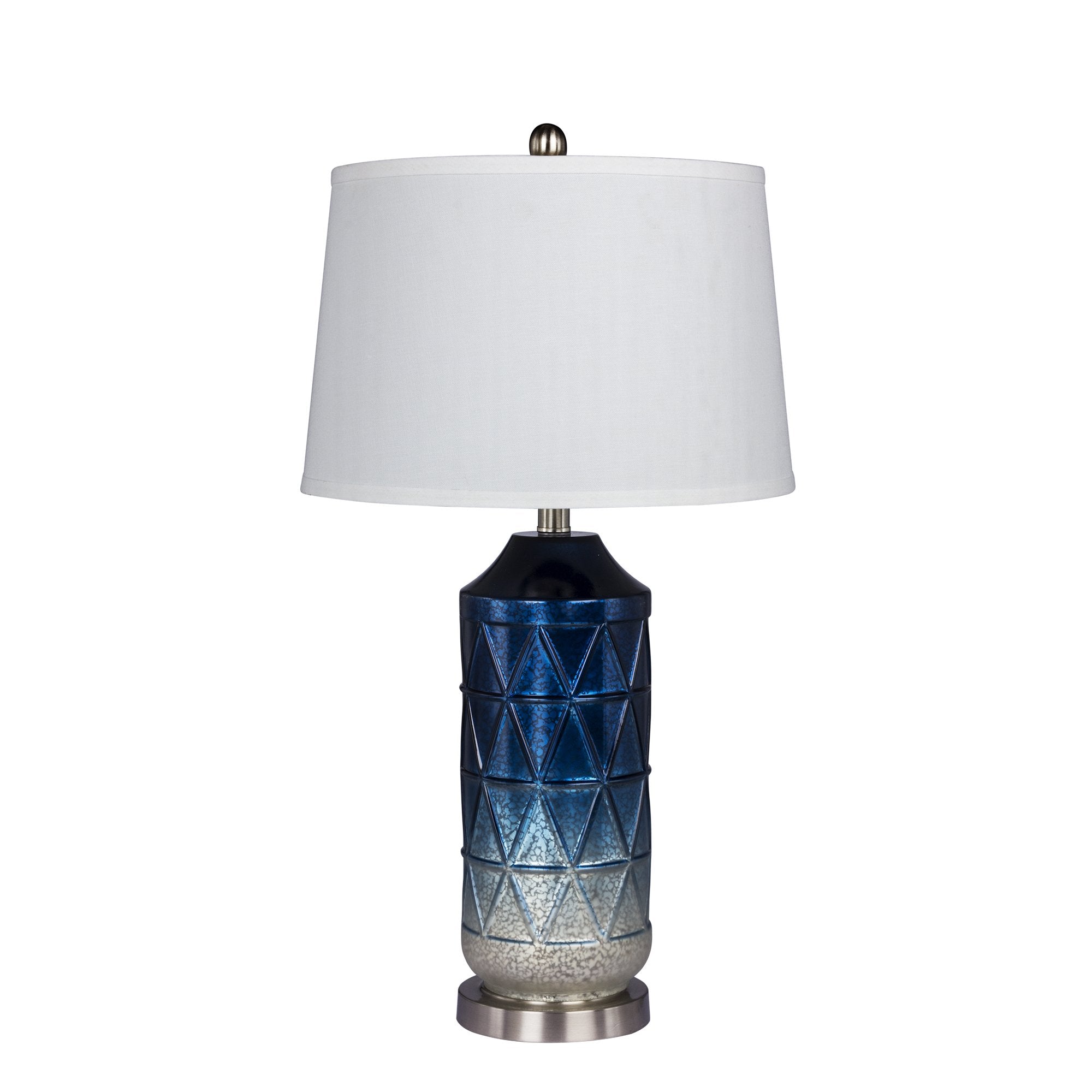 Cory Martin W W-5147BLU Fangio Lightings Diamond Patterned, Column Mercury Glass and Metal Table Lamp, 27.5, Blue