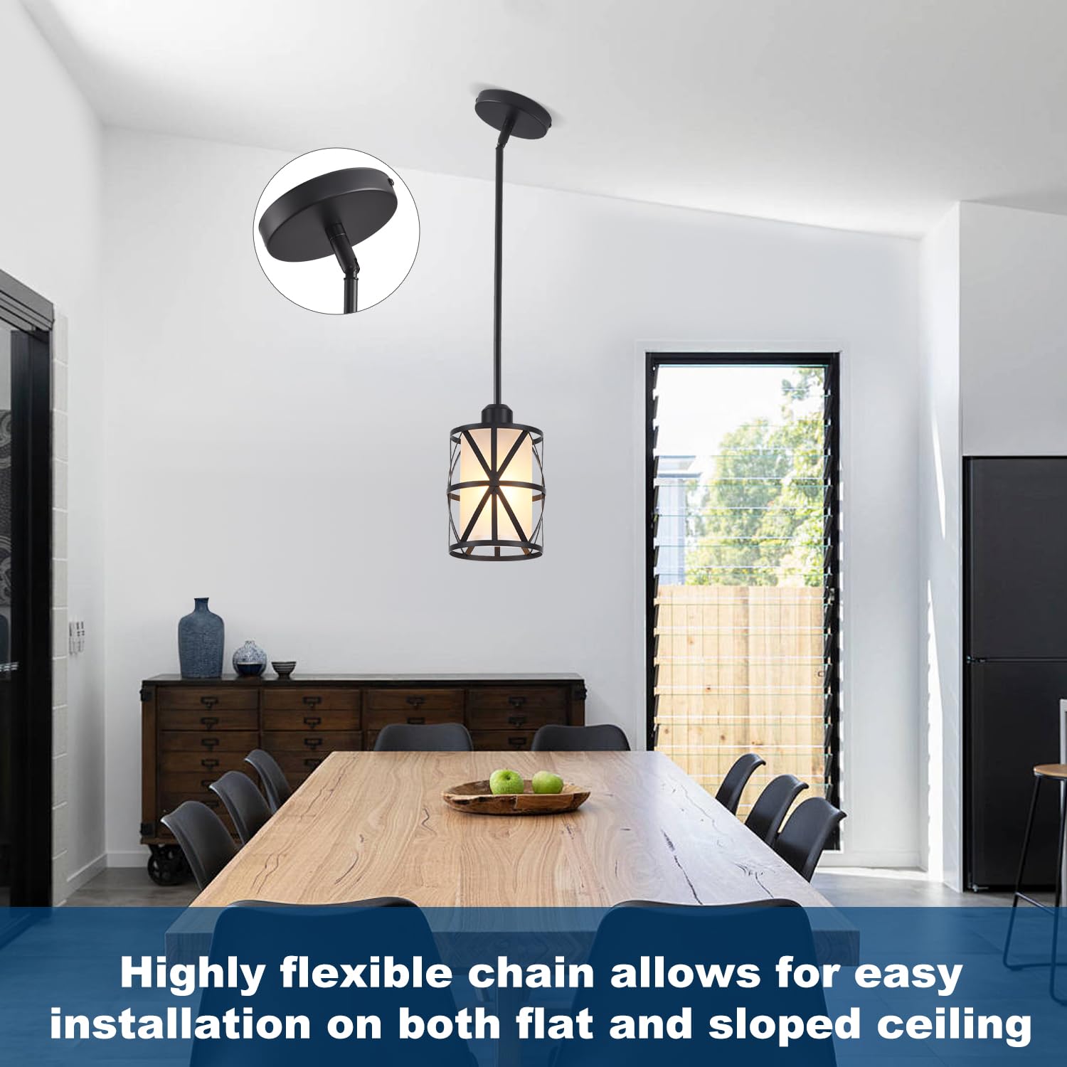 IHENGYANLT 3 Pack Pendant Light, Kitchen Island Lighting, Metal Glass, Black, Model PM1715-2, Stem Rod Design