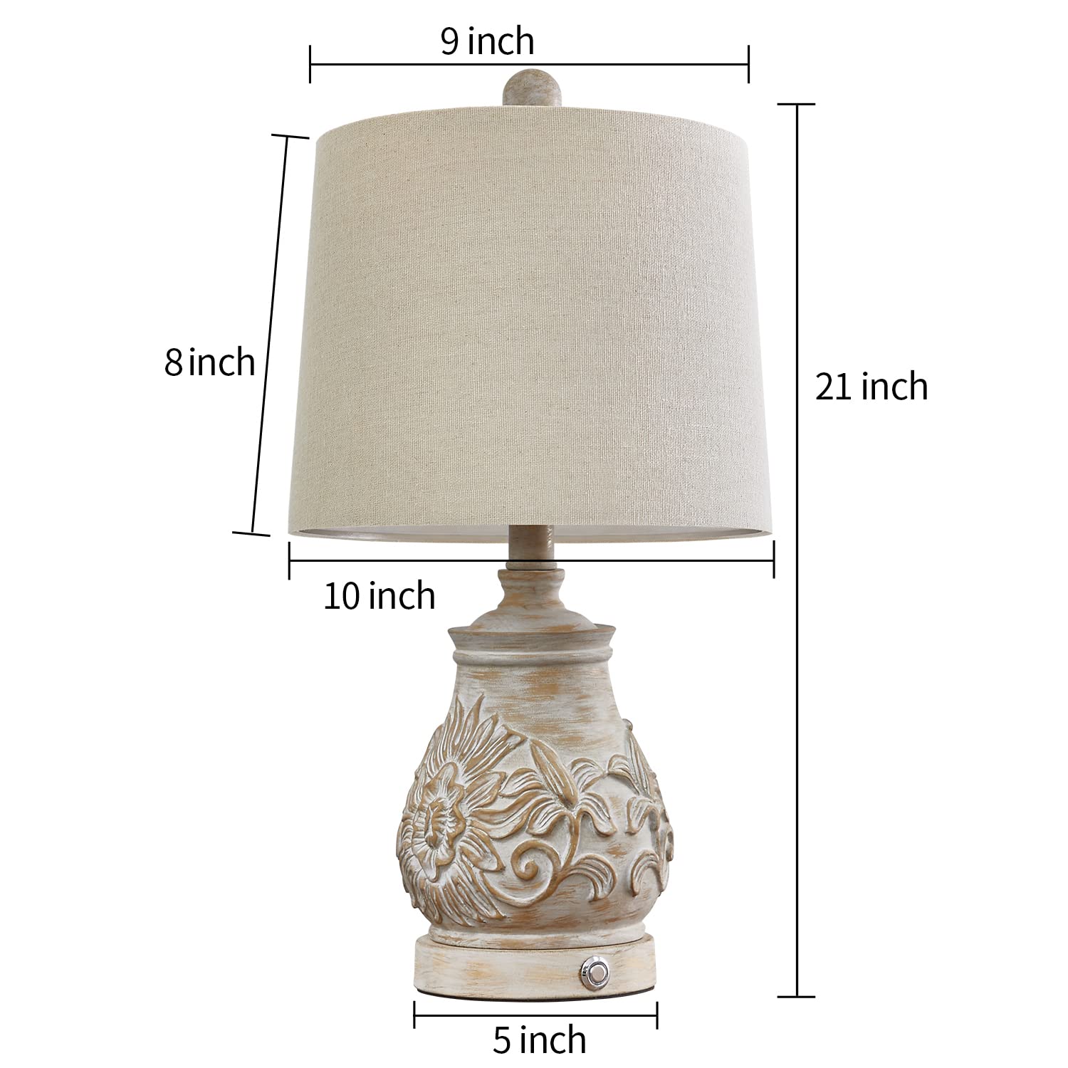 PoKat 3 Way Dimmable Touch Table Lamps for Living Room Traditional Rustic Carved Floral Bedside Lamps for Bedroom 21'' Farmhouse