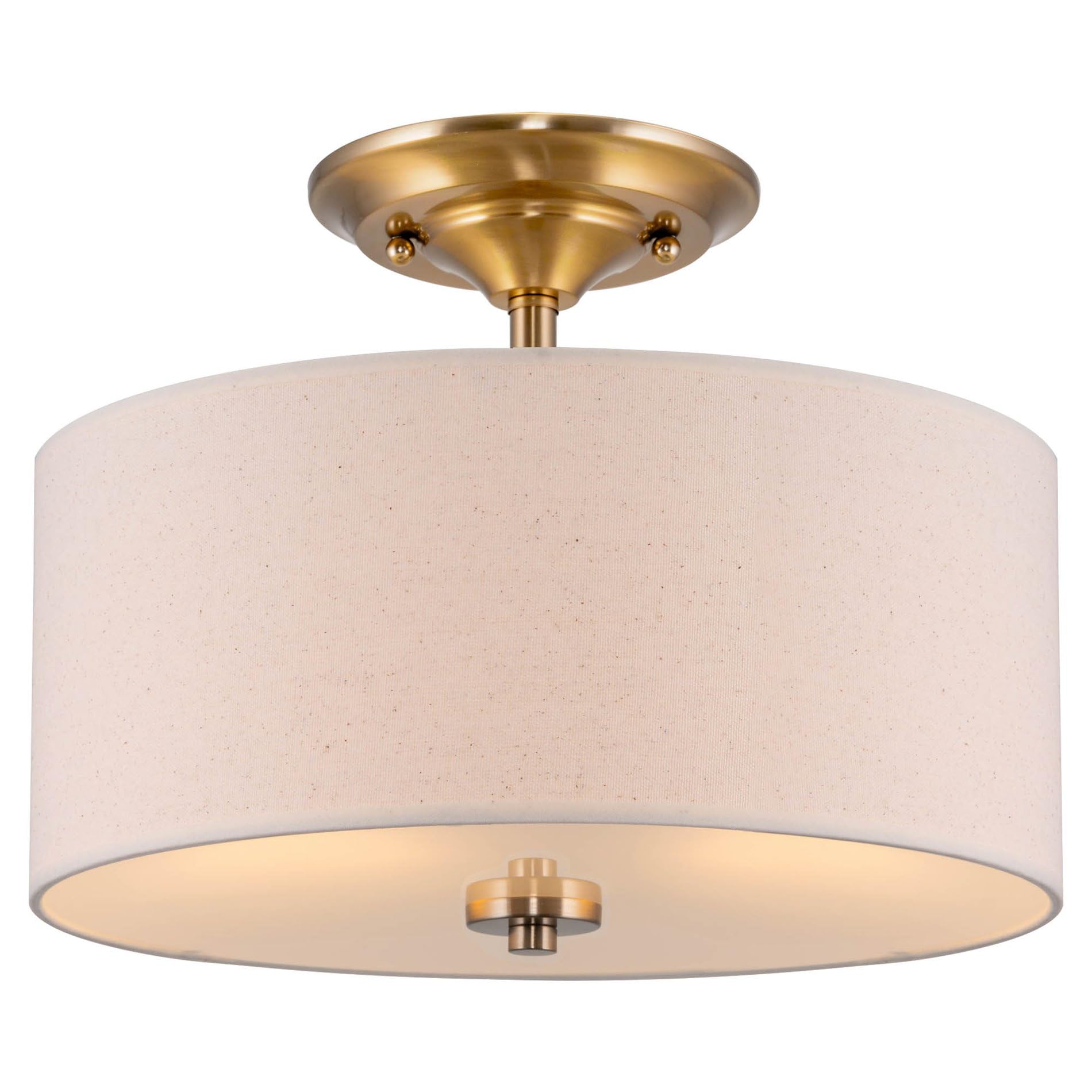 Kira Home 13in 2-Light Semi-Flush Mount Ceiling Light, Off-White Fabric Shade, Cool Brass Finish, Model RV-CSF615-414-CB