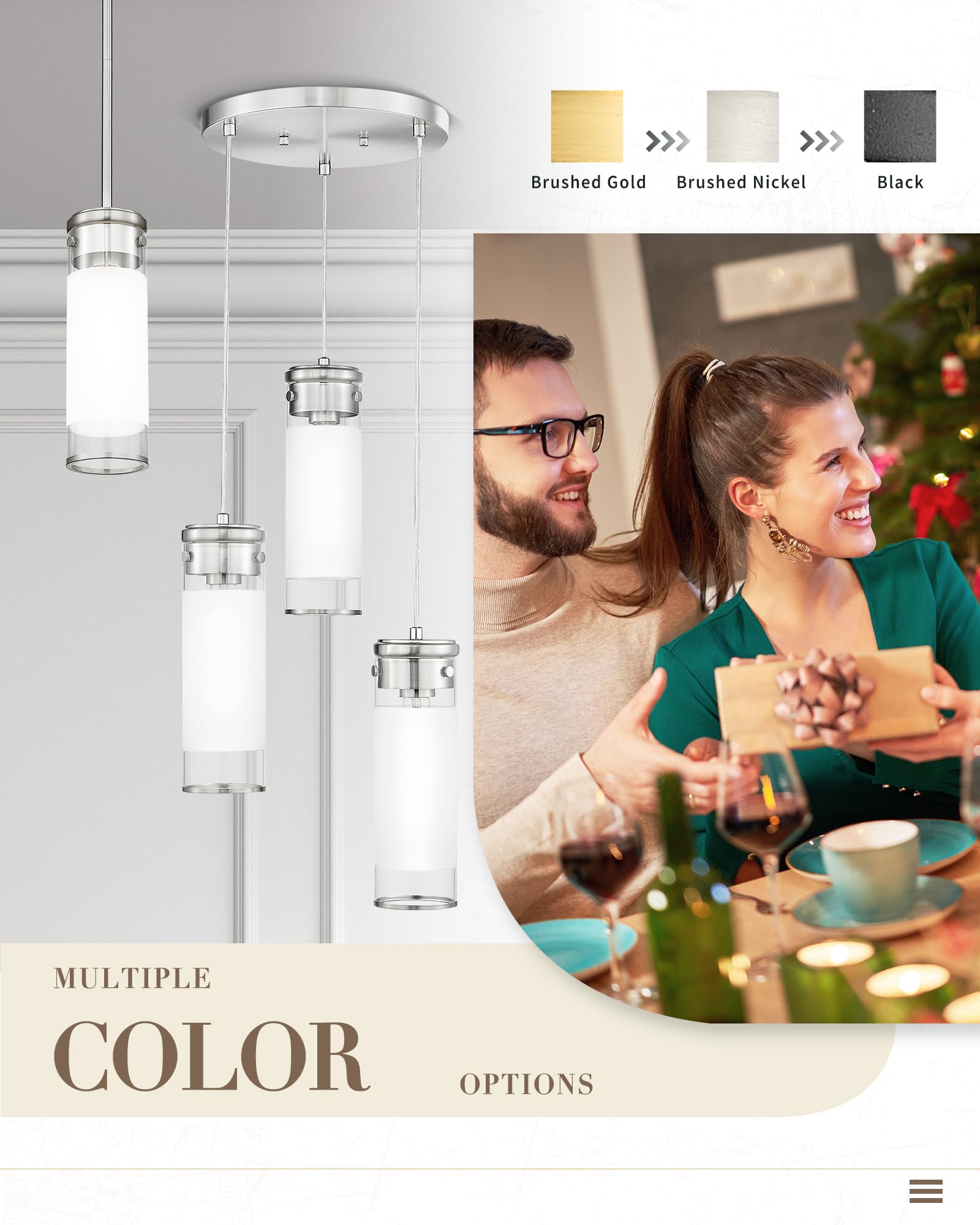 Jazava Clutster Pendant Light Fixture, Hanging Light With Brushed Nickel Finish, 3-Light Cylindrical Kitchen Island Lighting For