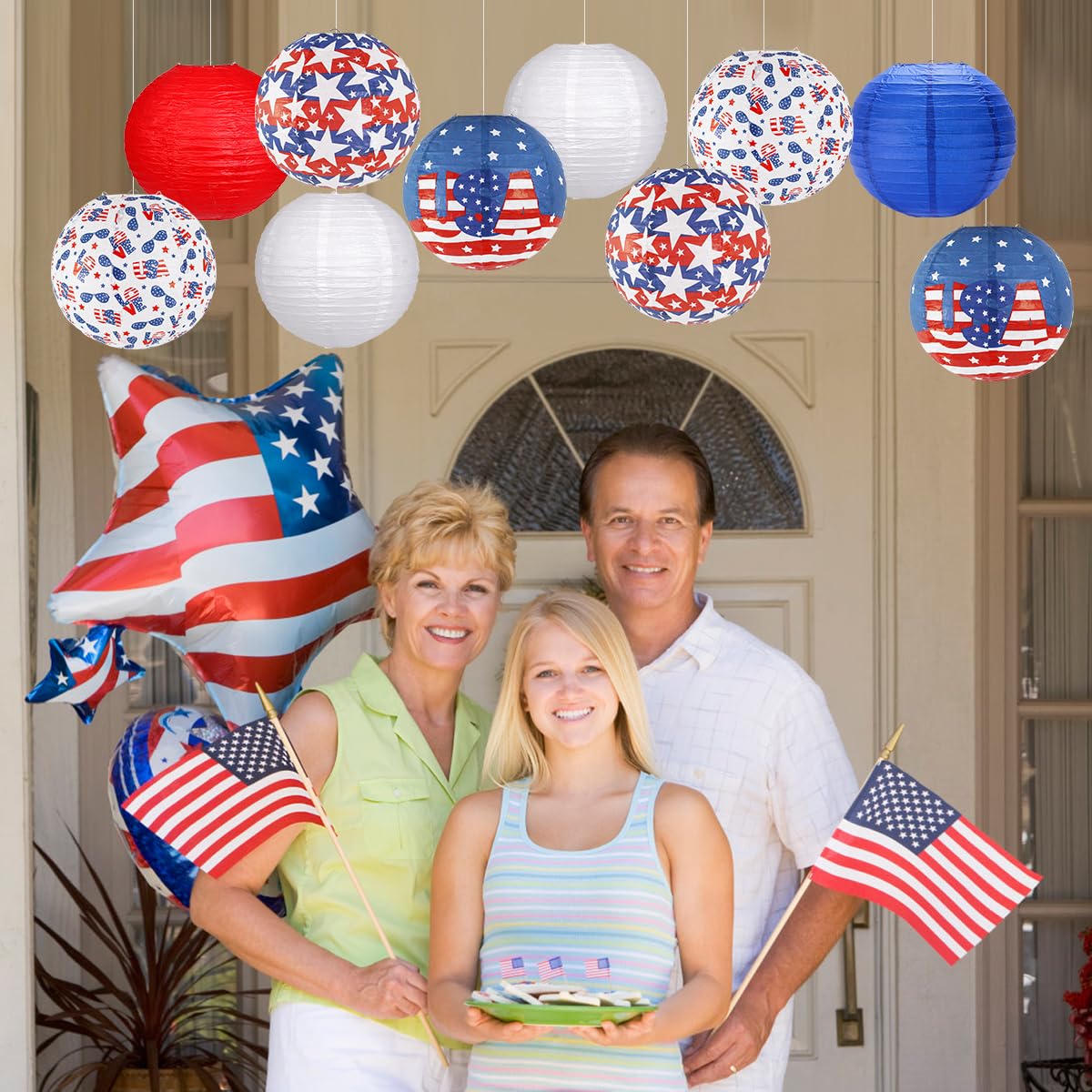 YUNXUAN 4th of July Paper Lanterns - Pack of 10 Red, White & Blue Hanging Decorations for Independence Day & Memorial Day Parties