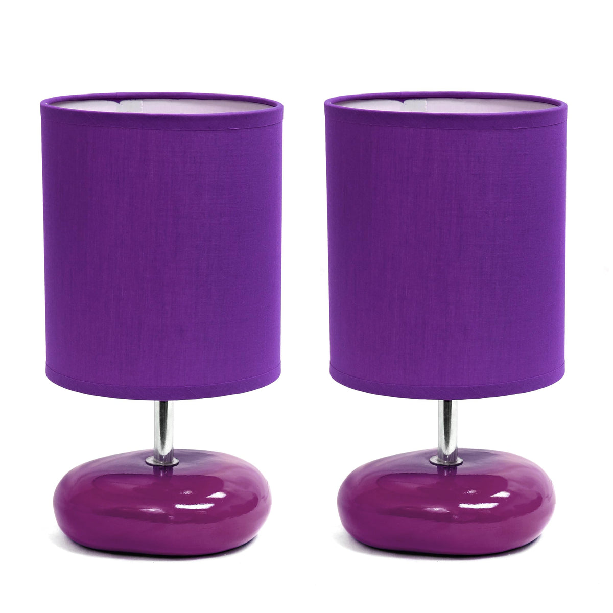 Simple Designs LT1153-PRP-2PK Petite Circle Stone Table Lamp 2 Pack Set for Bedroom, Kids Room, Office, Living Room, Nursery, Reading Nook, Purple