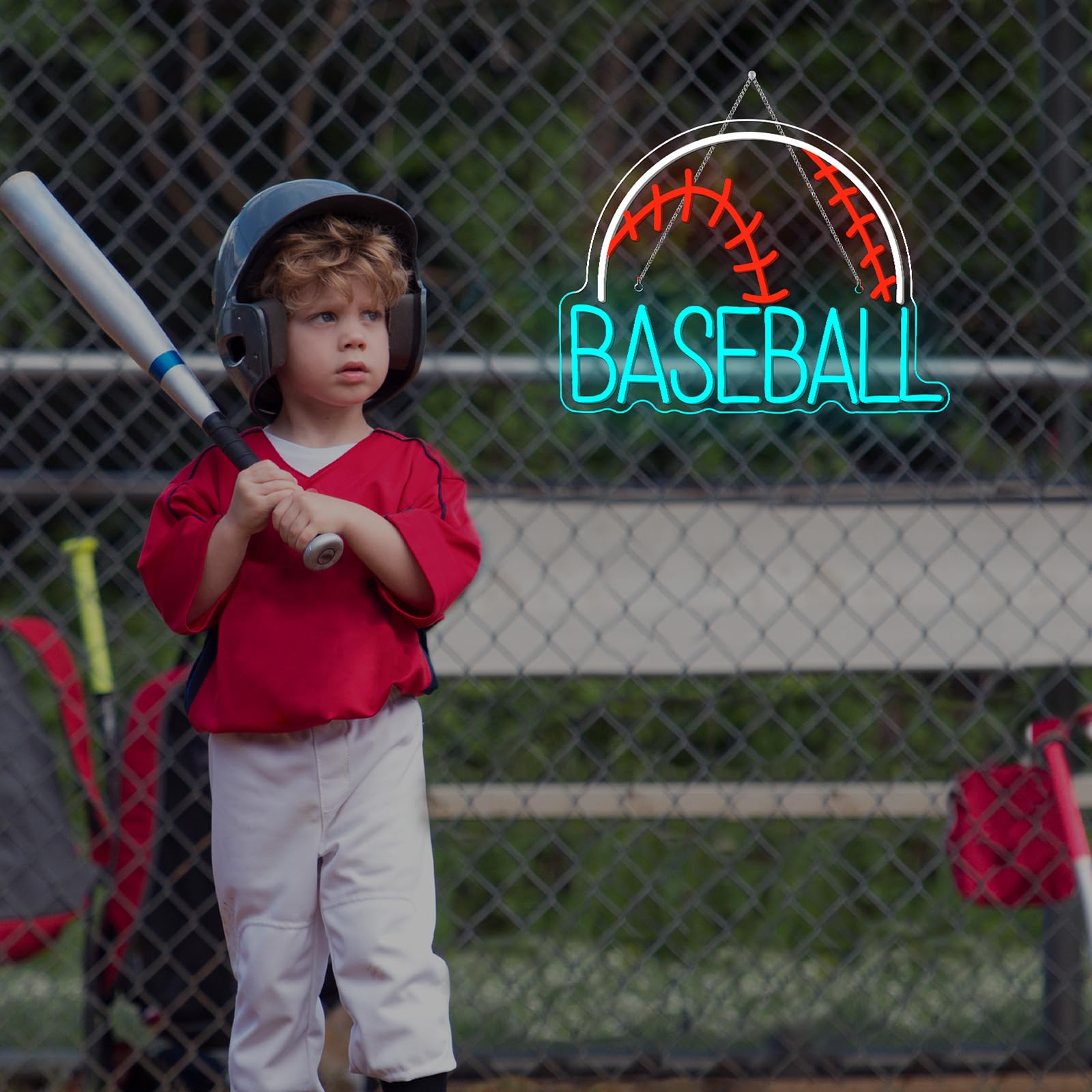 Wanxing Led Neon Baseball Sign - Blue Usb Powered Wall Decor Light For Kids, Living Room, And Shop - Stylish Red, White, And Blue Design