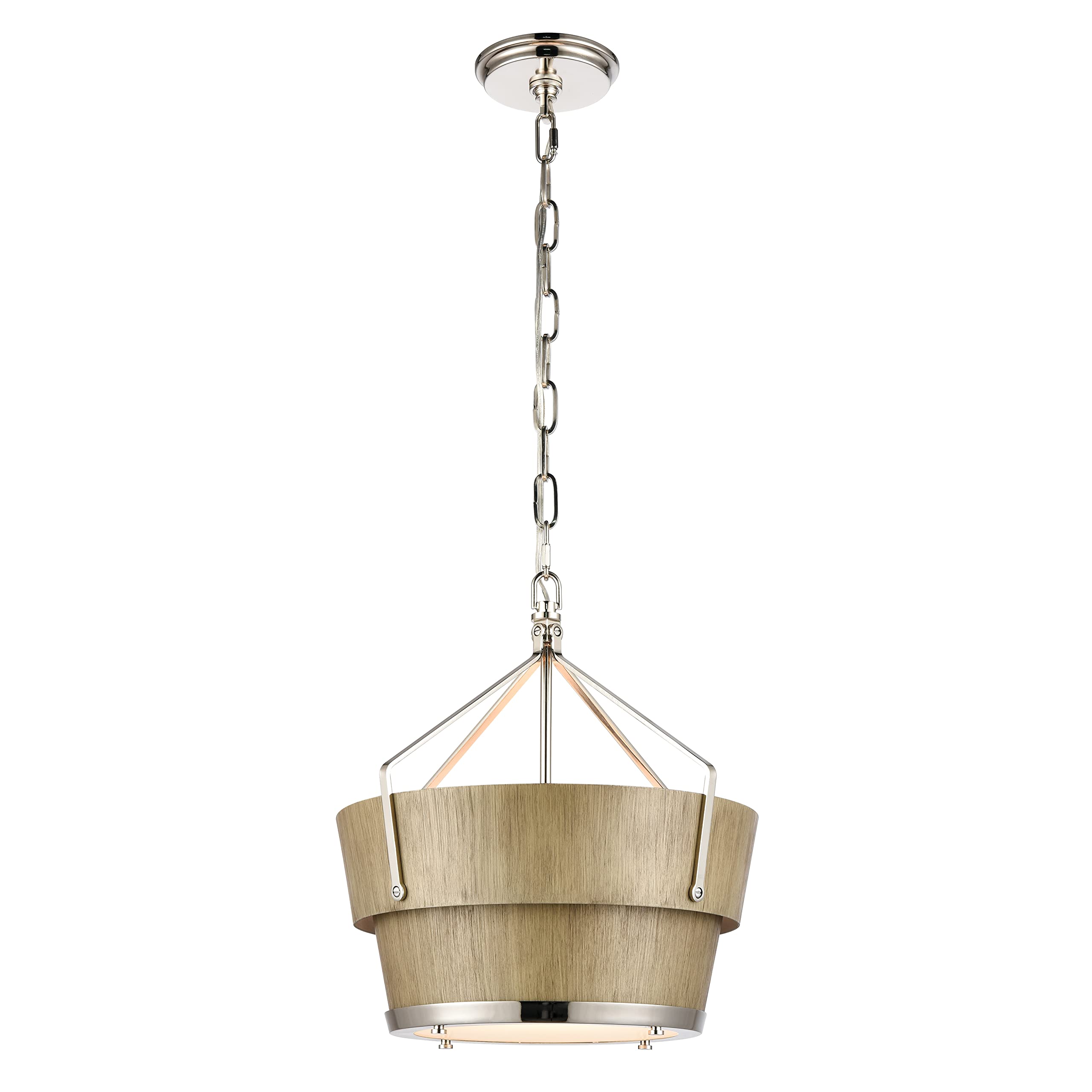 Elk Home Marin 1-Light Pendant, Polished Nickel, Corkwood & Etched Glass, 14&quot;W X 16.5