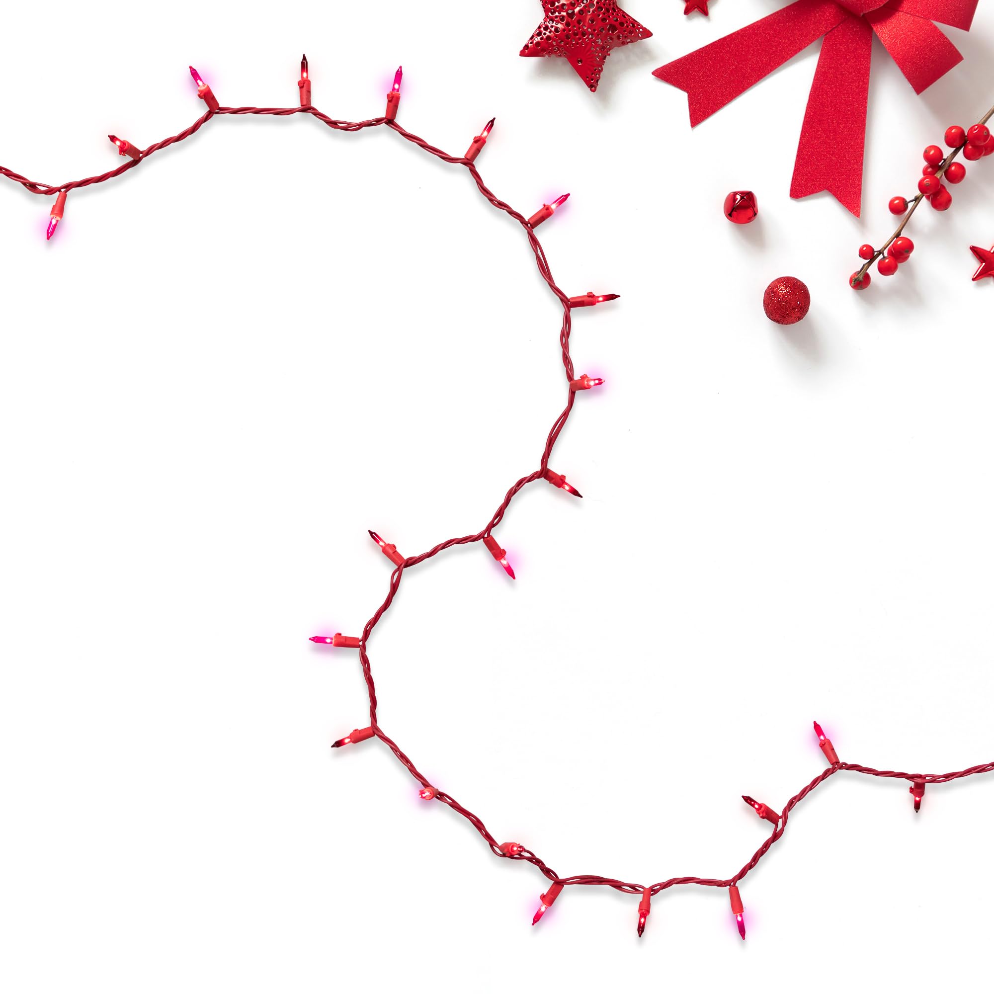 Northlight Mini Christmas Light Set - 50ct Red & Pink - 10' Red Wire - Plastic