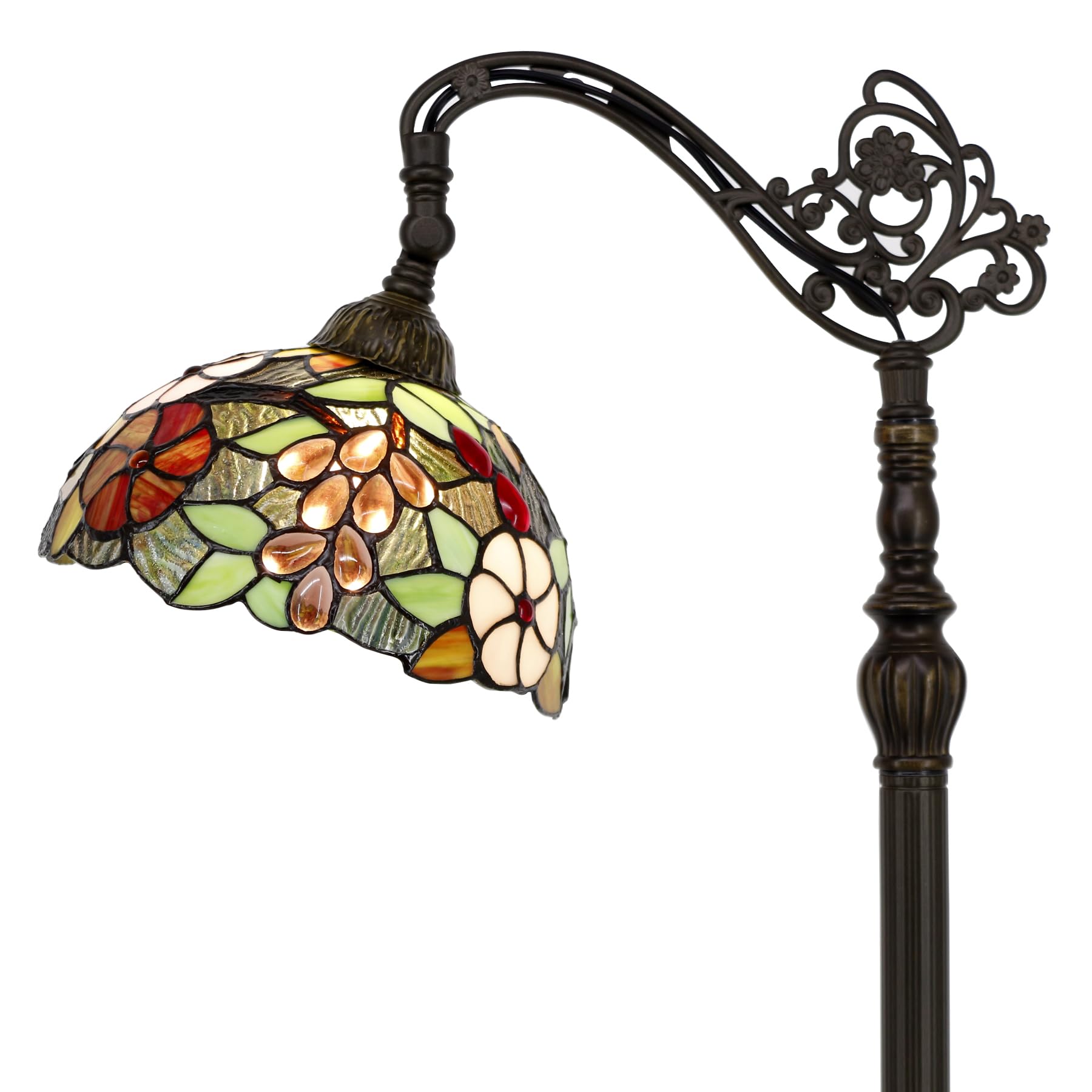 AVIVADIRECT Tiffany Floor Lamp Stained Glass Green Purple Grape Arched Reading Light Gooseneck Adjustable Corner Standing Lamp 1