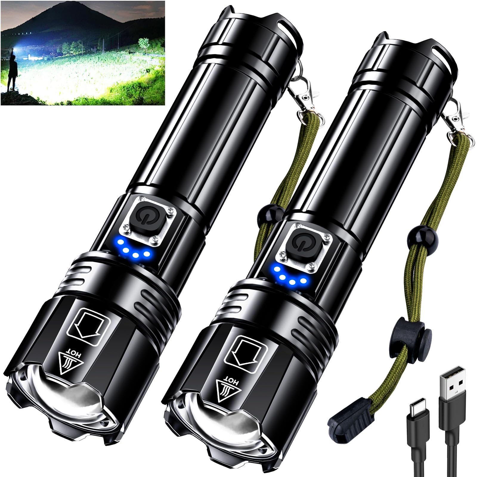 AKNEAR Rechargeable LED Flashlight 99000 High Lumens, Super Bright Flashlights with Zoomable & USB C Rechargeable & 5 Light Mode