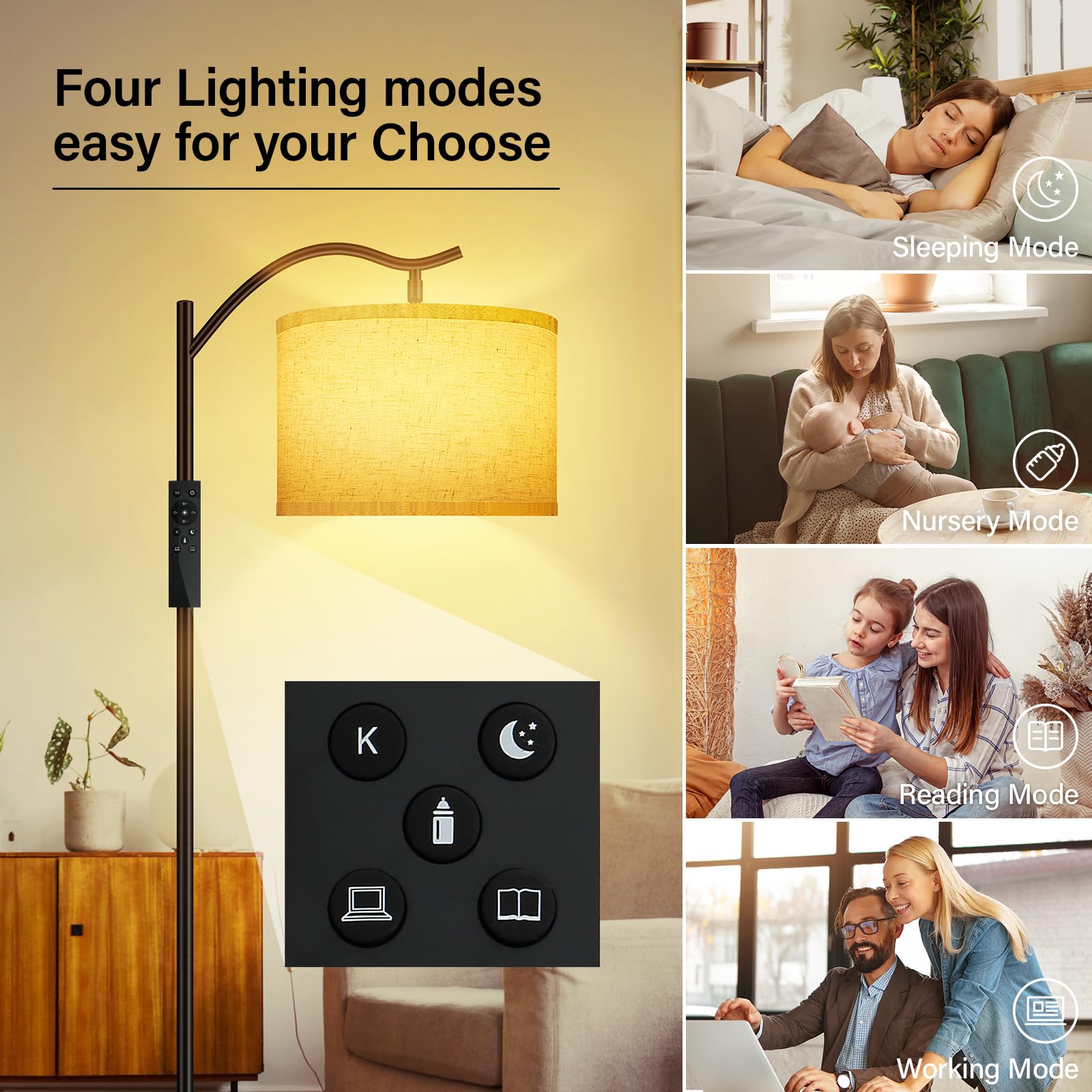 BoostArea Arc Floor Lamp with Remote, Stepless Dimmable 2700k-6500k, Beige, Model B1361