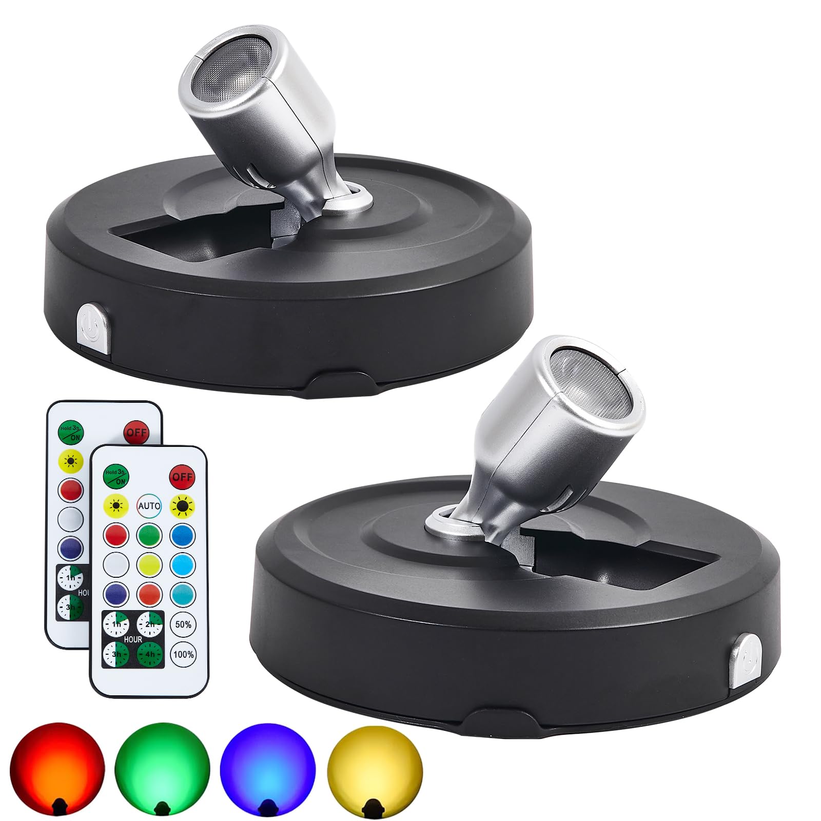 HOFUY Wireless LED Spotlight Battery Powered Picture Lights, RGB Spot Lights Indoor, Dimmable Puck Lights with Remote, Stick on 