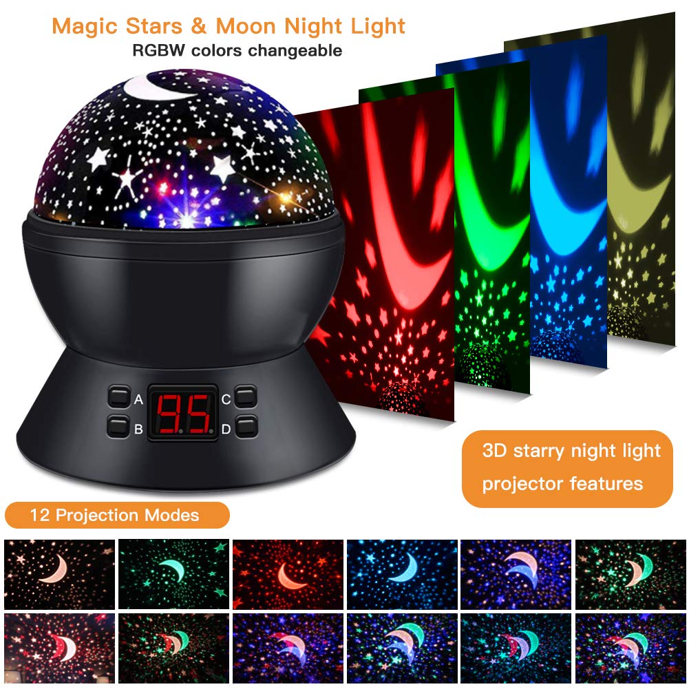 Christmas Night Light Projector, Star & Christmas Theme Projector Night Light for Kids Bedroom, 360 Degree Rotating Night Lamp w