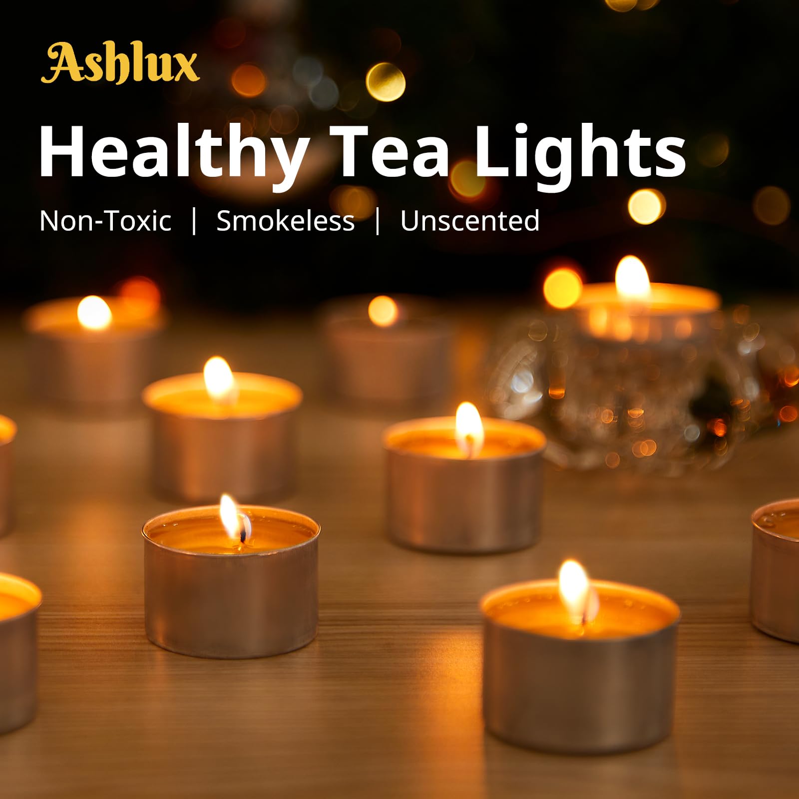 Ashlux Unscented Palm Tea Lights Candles 50 Pack Bulk, 8 To 9 Hours Long Burning White Tea Lights,Non-Paraffin, Smokeless, Mini Tealight Candles For Wedding, Table Centerpiece, Party, Power Outages