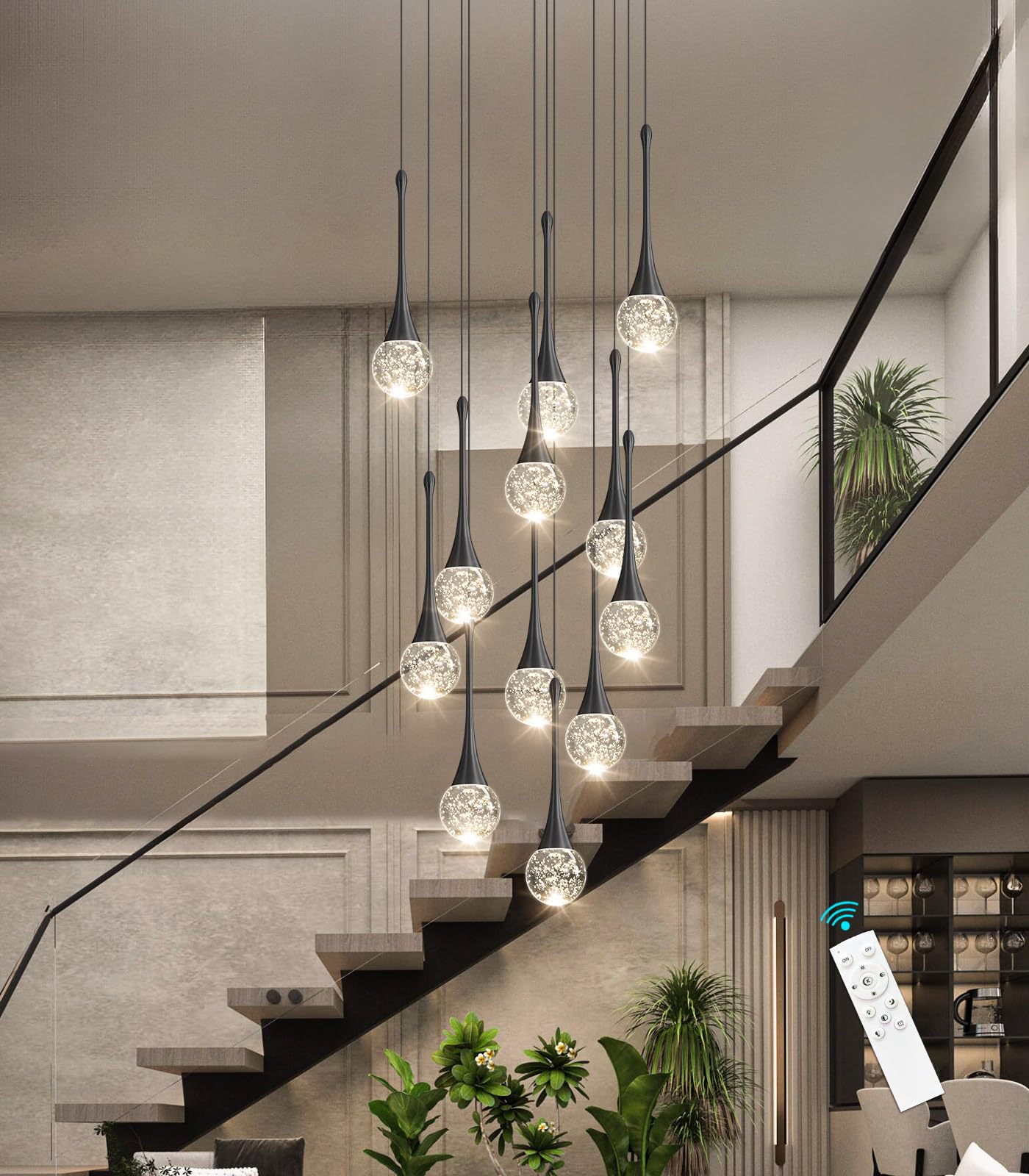 Cenozo 118 Inches Modern Glam Crystal Chandelier For High Ceiling Led Dimmable Ceiling Pendant Light Staircase Foyer Enterway Li