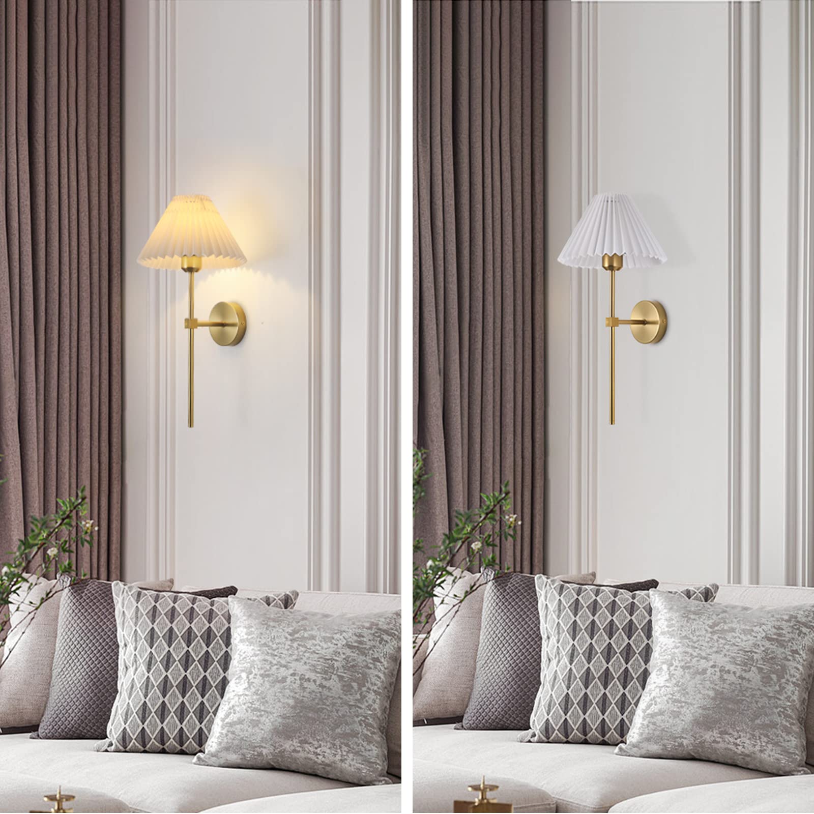 Keluoly Wall Sconces Sets Of 2 White Fabric Lampshade Gold Wall Lamp Column Bracket Wall Lighting Bathroom Dresser Hardwired Lamp Applicable To Living Room Bedroom Dining Room
