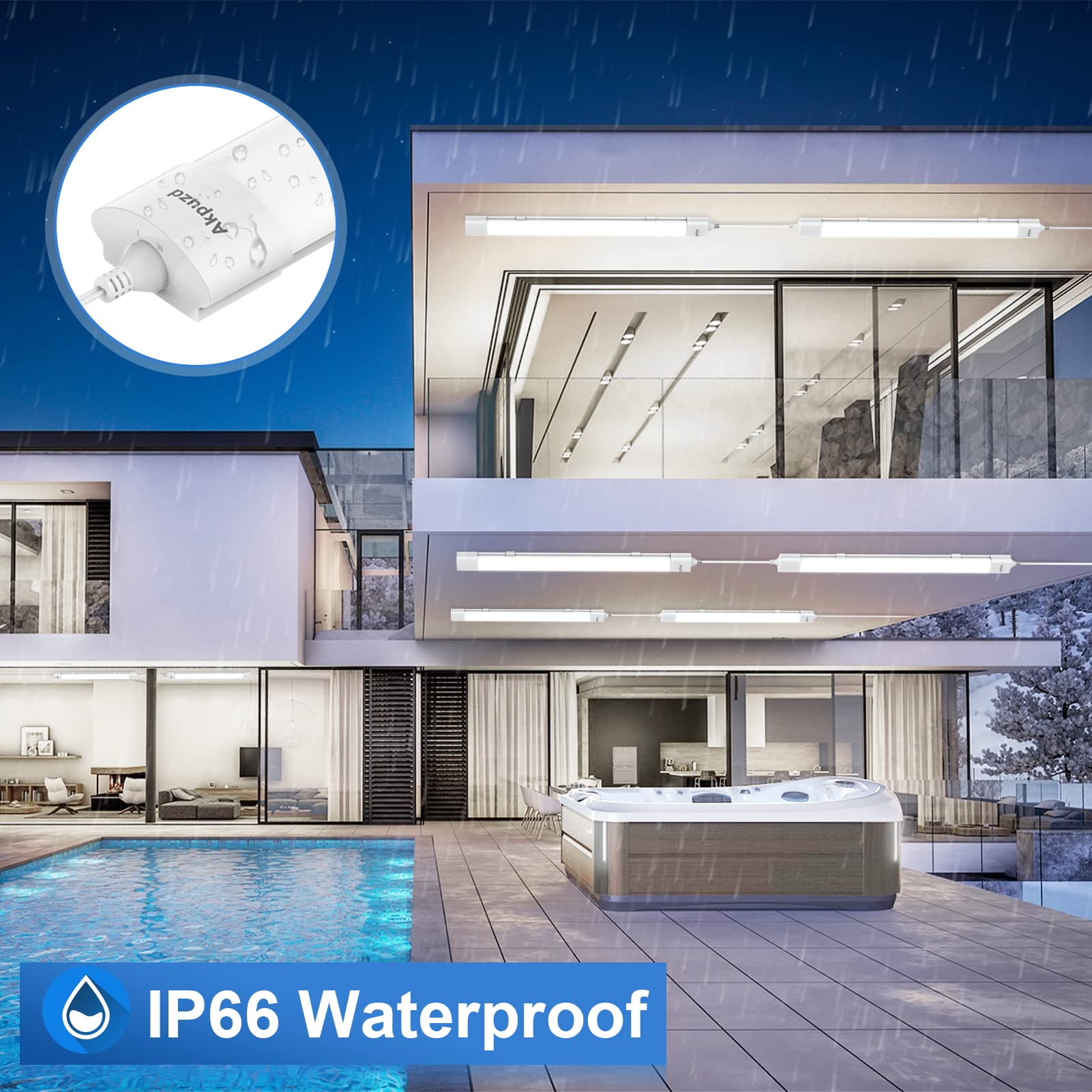 Akpuzd Led Plug In Ceiling Lights, 1.4Ft, Ip66 Waterproof 16W Tube Light With No/Off Switch, 1700Lm Closet Light, 5000K Led Lights For Kitchen, Bathroom, Garage, Vanity...