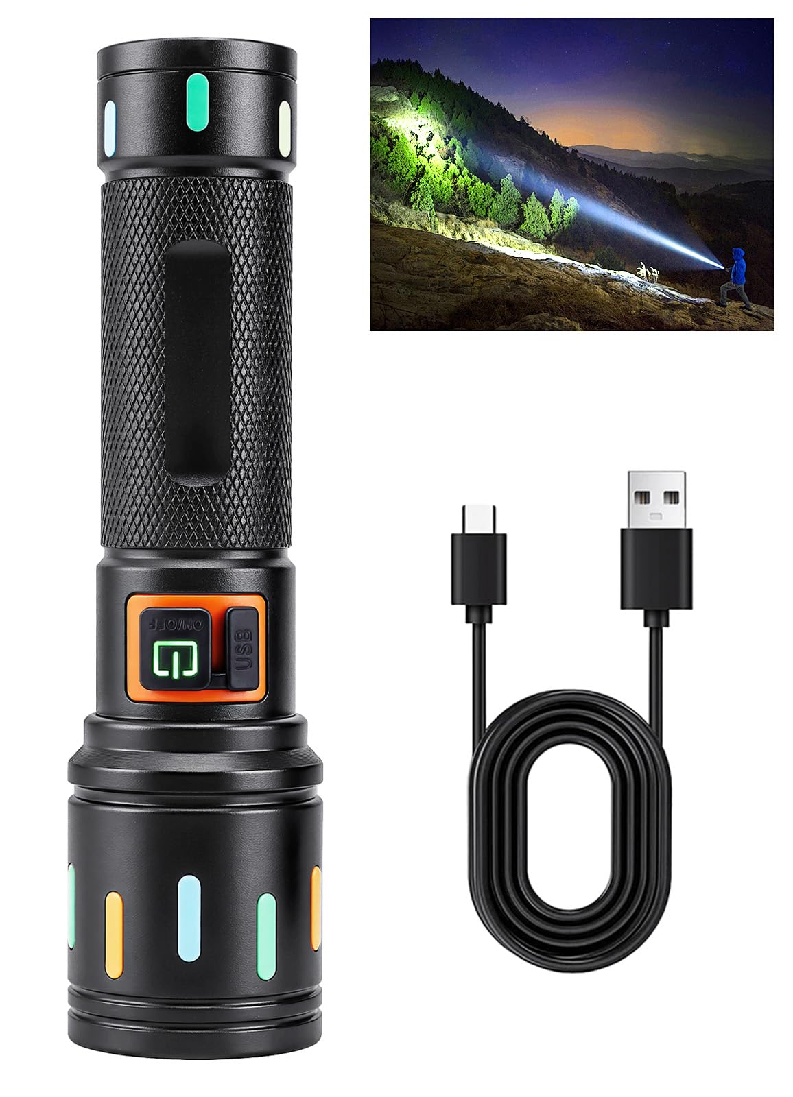 Ciwuzxs Super Bright Tactical Flashlight, LED Flashlights, High Powered 2000 Lumens with 3 Lighting Modes, Zoomable Waterproof F