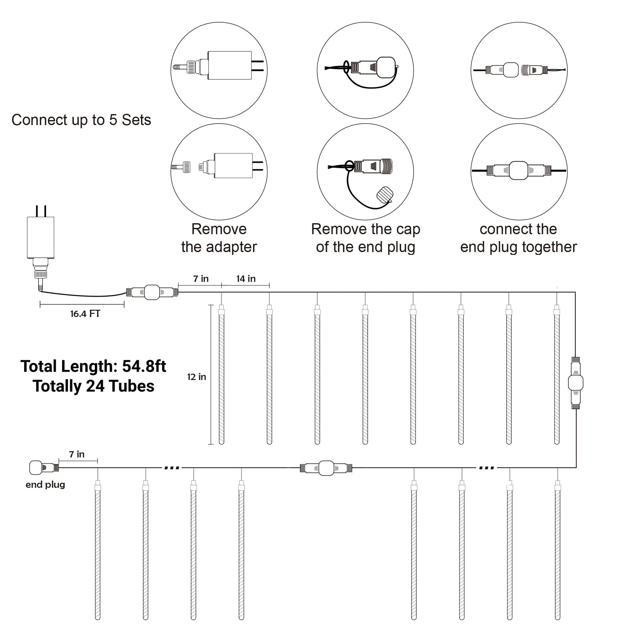 24 Tubes Meteor Shower Lights, Outdoor Icicles Christmas Lights, 12 Inch 3 X 288 Led Iciclelights Snow Falling Lights, Connectab