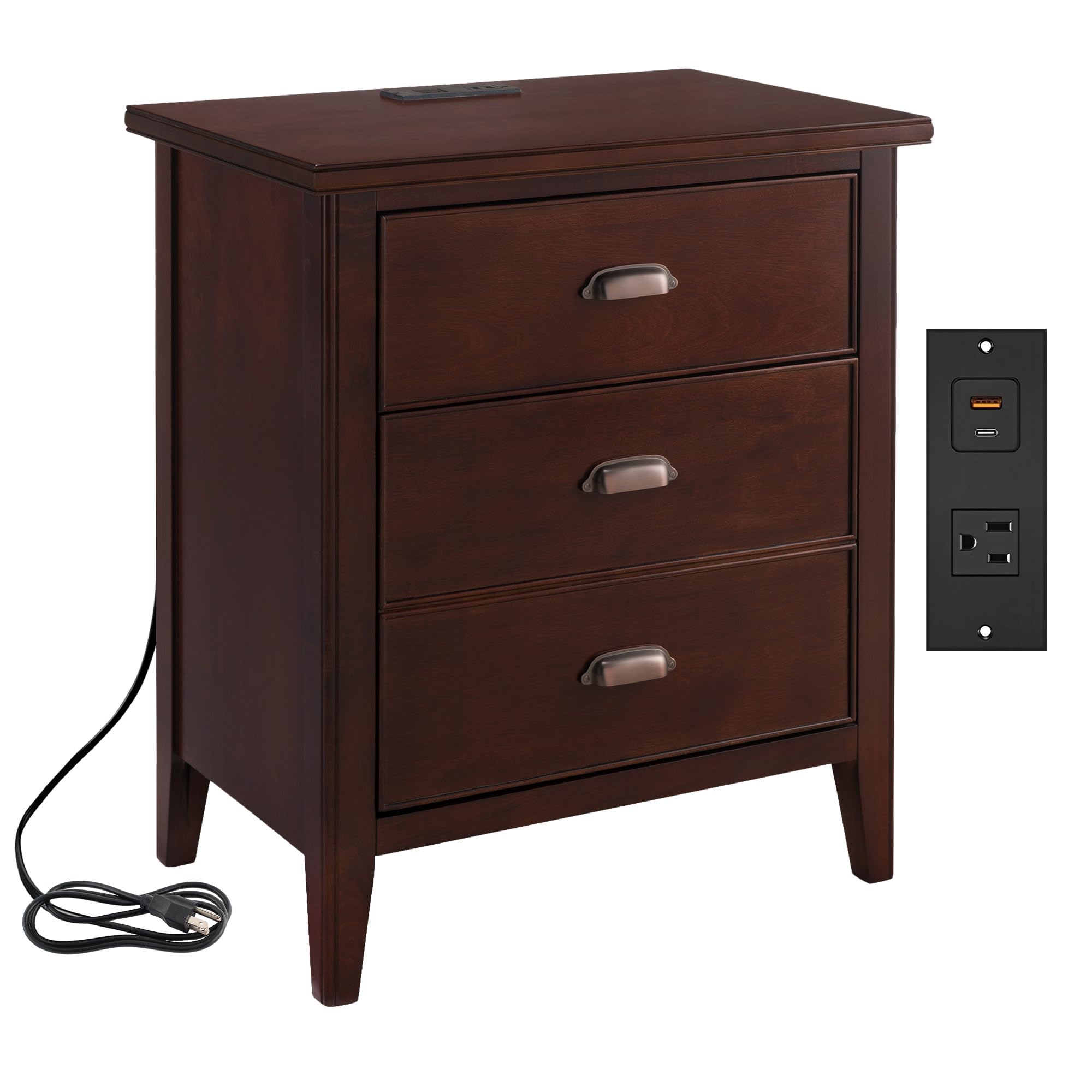 Leick Home Laurent Side Table Nightstand With Usb-C Charging Station, Solid Wood, Perfect For Bedrooms, Living Rooms, And Small 