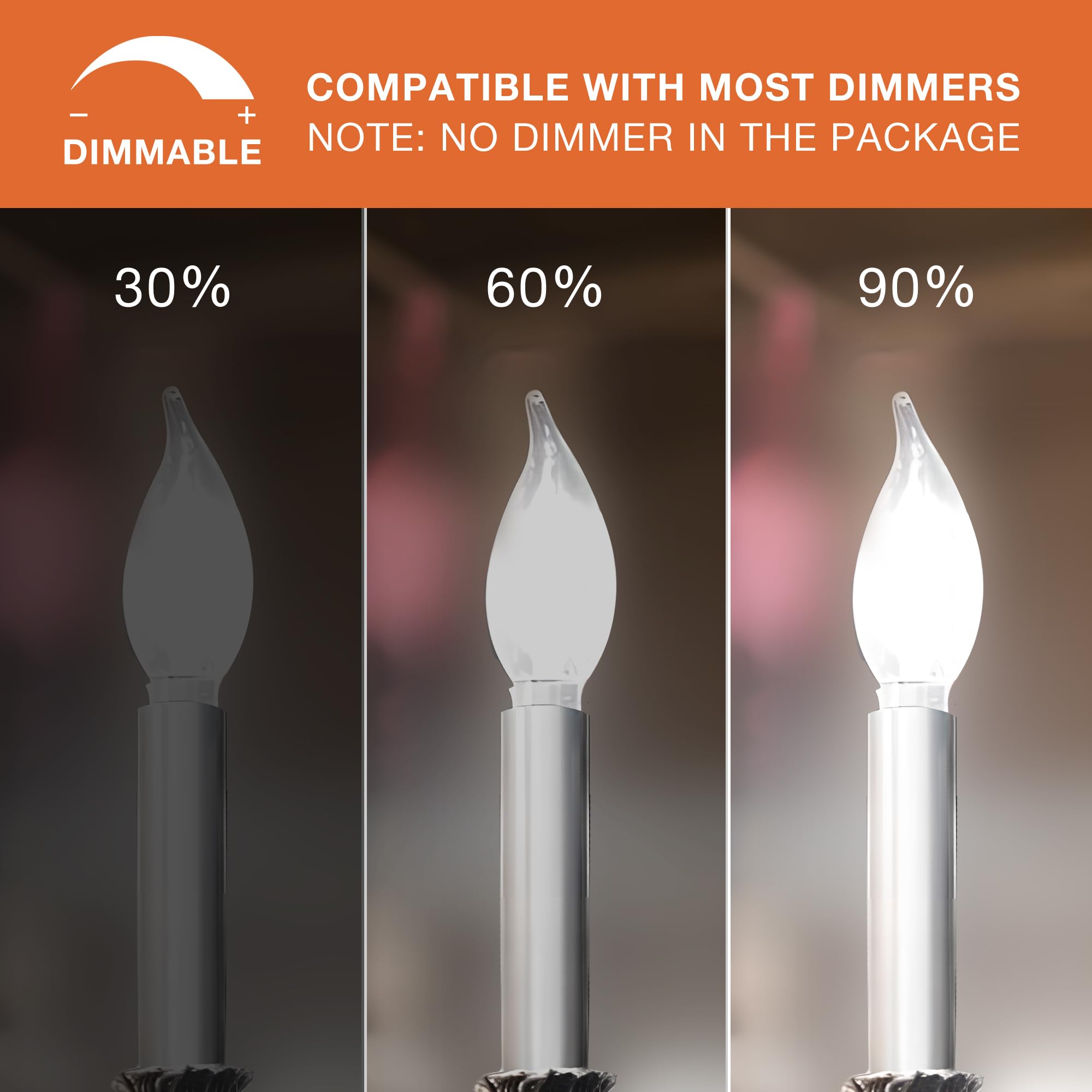 Tjoy Led Candelabra Bulb Dimmable, 60W Equivalent Led Chandelier Light Bulbs, 5.5W 5000K Daylight 600Lm Ca11 Flame Tip Vintage Filament Candle Light With Decorative E12 Candelabra Base, 12 Pack