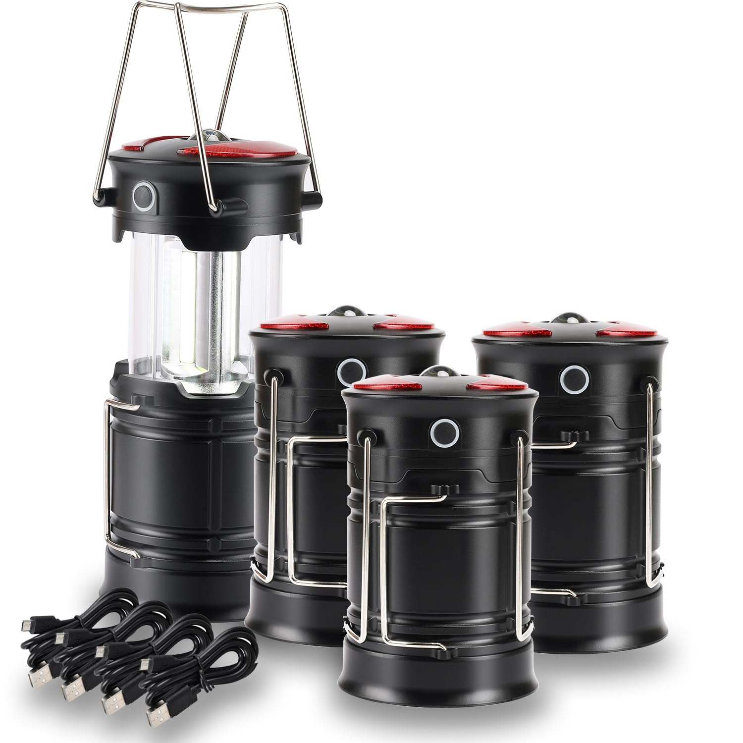 Lichamp 4 Pack Camping Lanterns Rechargeable and Battery Powered, Dual Power Source and 4 Mode Lantern Flashlight COB Camp Light