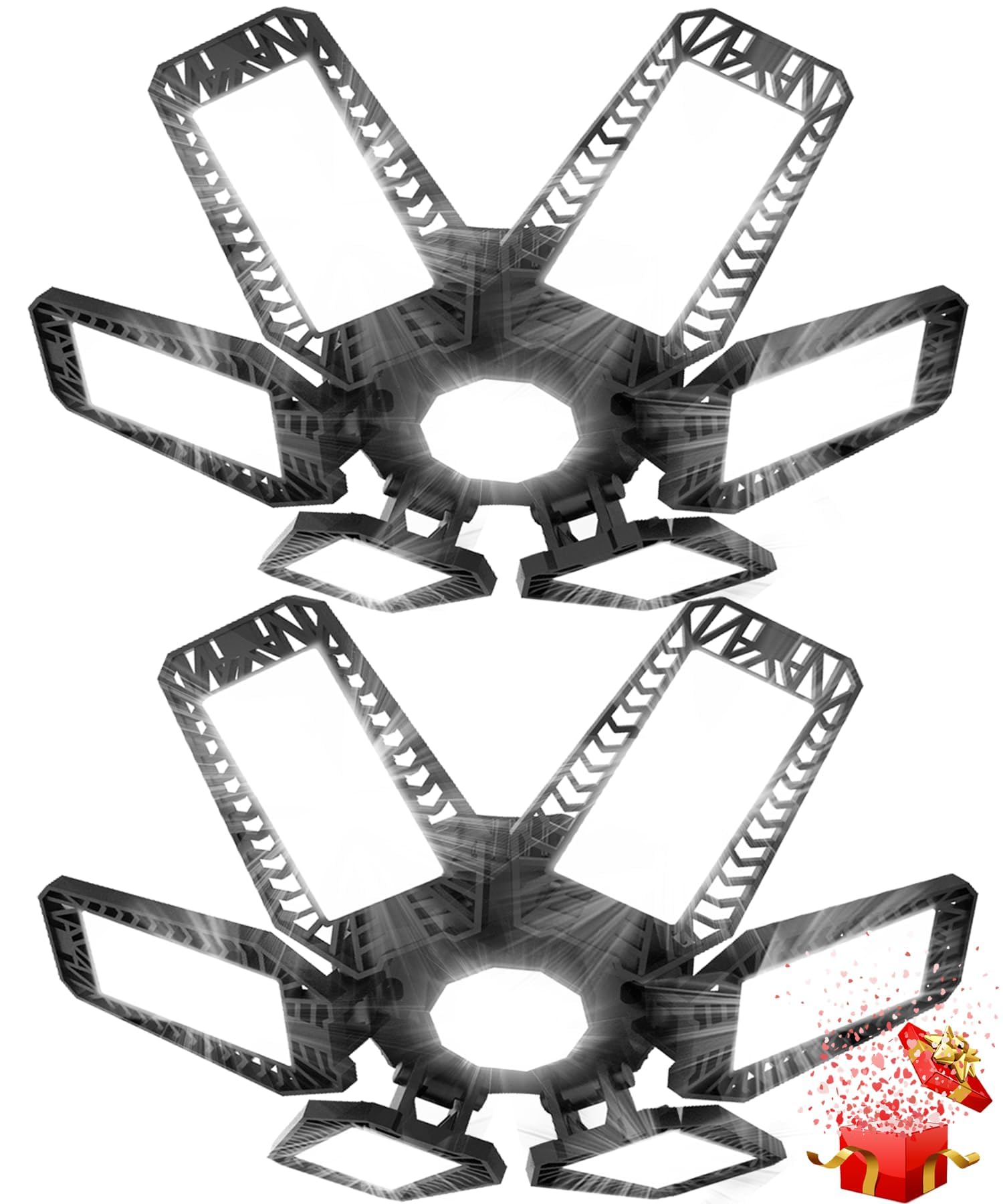 LED Garage Lights 2 Pack - 180W 18000LM Ceiling Led with 6 Deformable Panels, 6500K Lighting Fit E26/E27 Bulb Socket, Screw In L