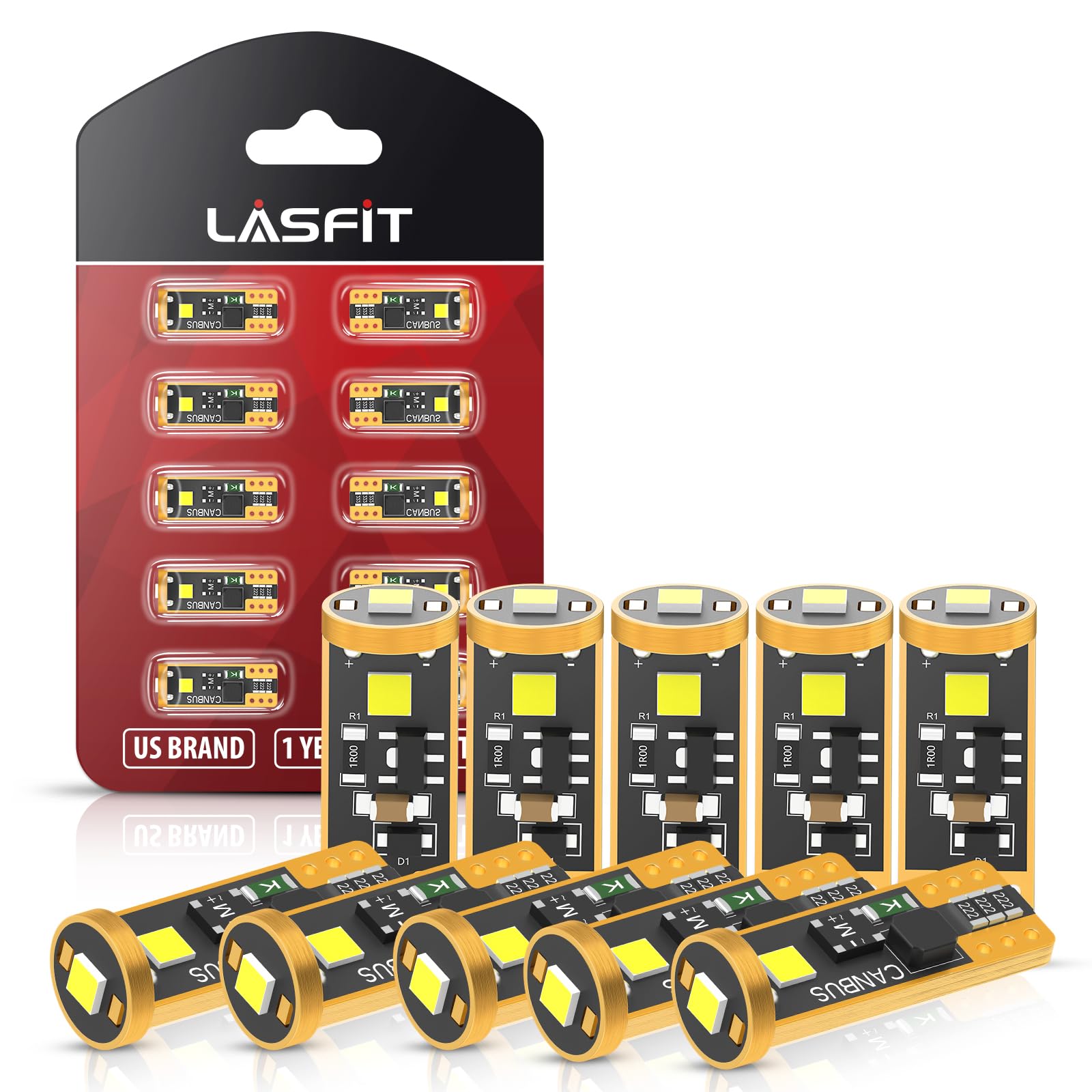 LASFIT 194 LED Bulb T10 6000K White Super Bright Pack of 10