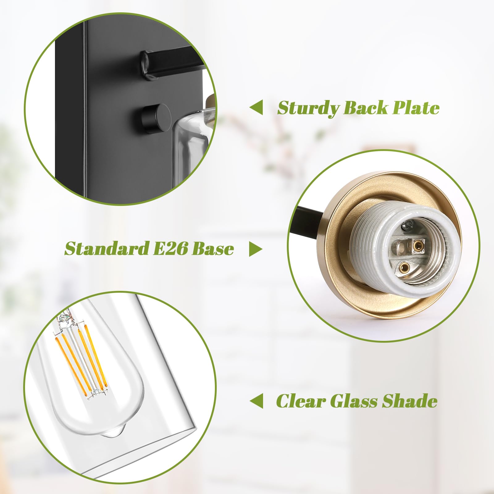 Set Of 2 Wall Sconces For Bathroom, Modern Vanity Light Fixtures, Black And Gold Wall Mount Lighting Lanterns, Farmhouse Wall Li