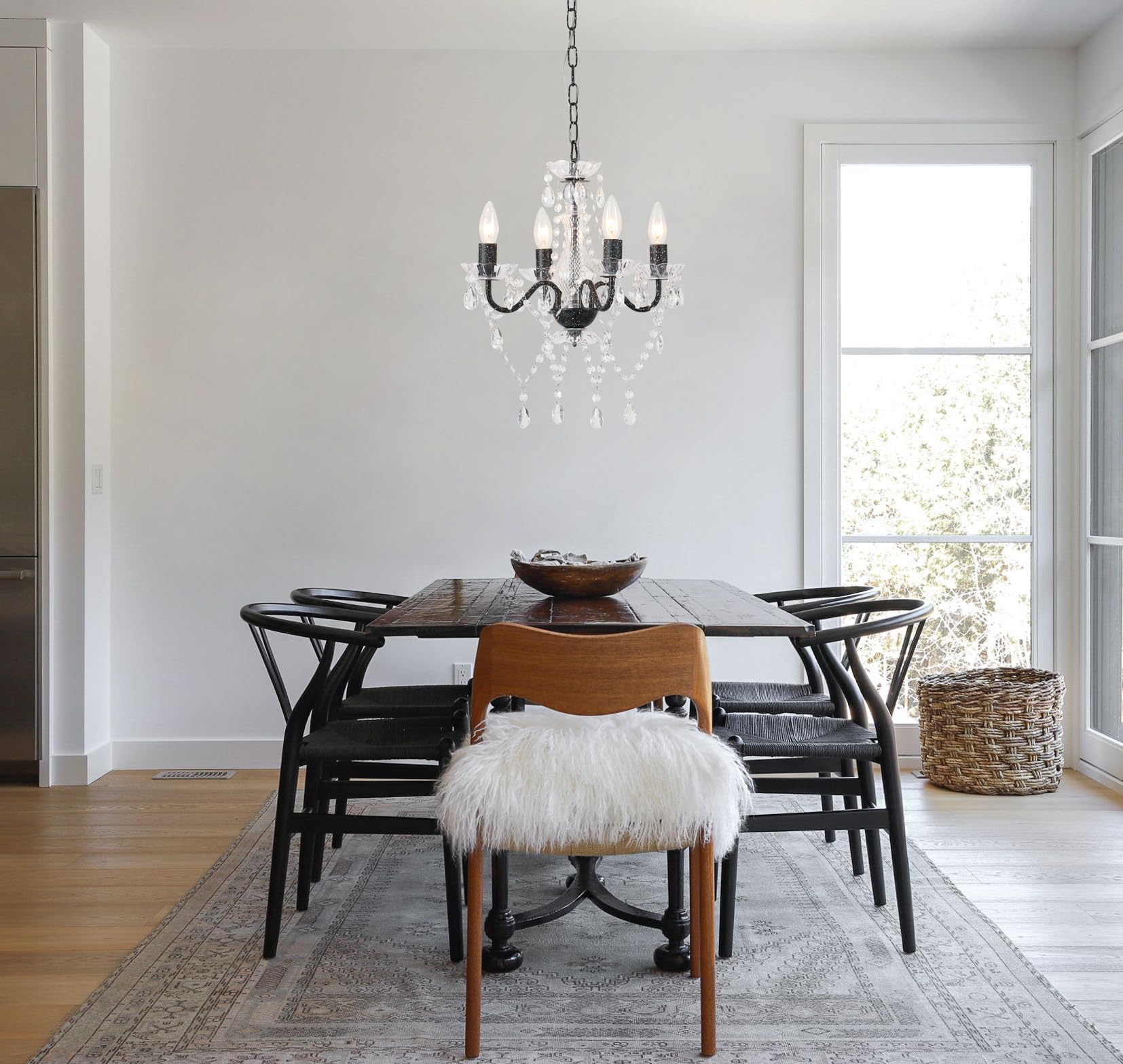 LaLuLa 4-Light Chandelier Modern Acrylic Crystal Pendant Lighting Black and White for Kitchen and Dining Room