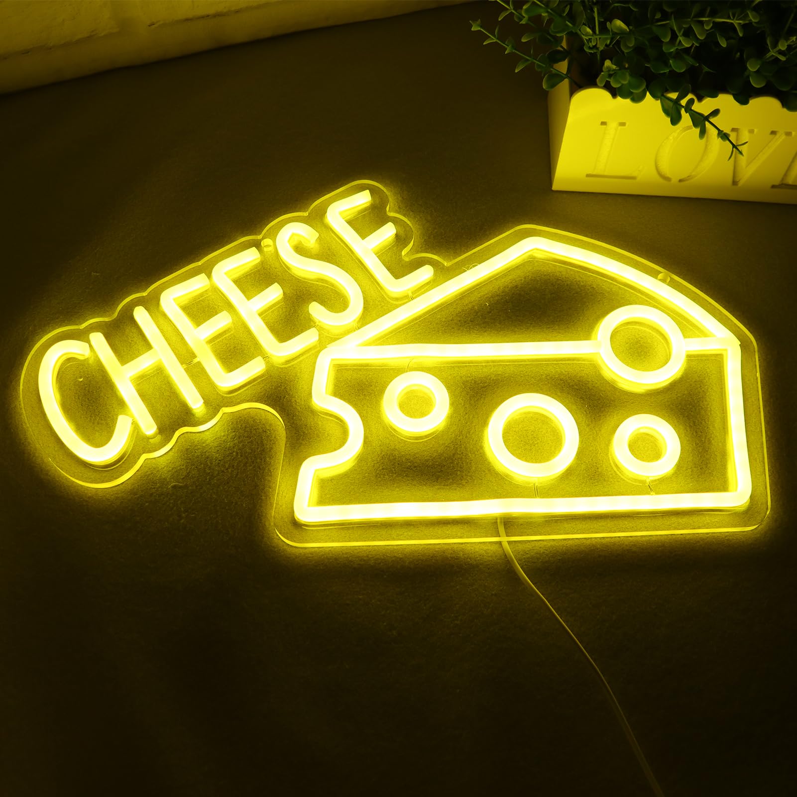 Balanar Neon Sign LED Wall Decor for Bedroom, 16x9 inches, Acrylic, Yellow, Model B-CHEESE-001