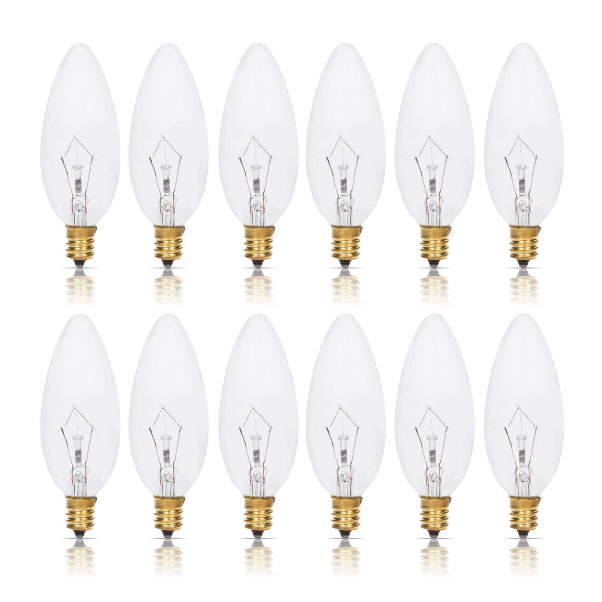 Simba Lighting Candelabra Torpedo Clear B10 Ctc 25W E12 Base (12 Pack) Decorative Incandescent Light Bulbs 120V For Chandeliers,