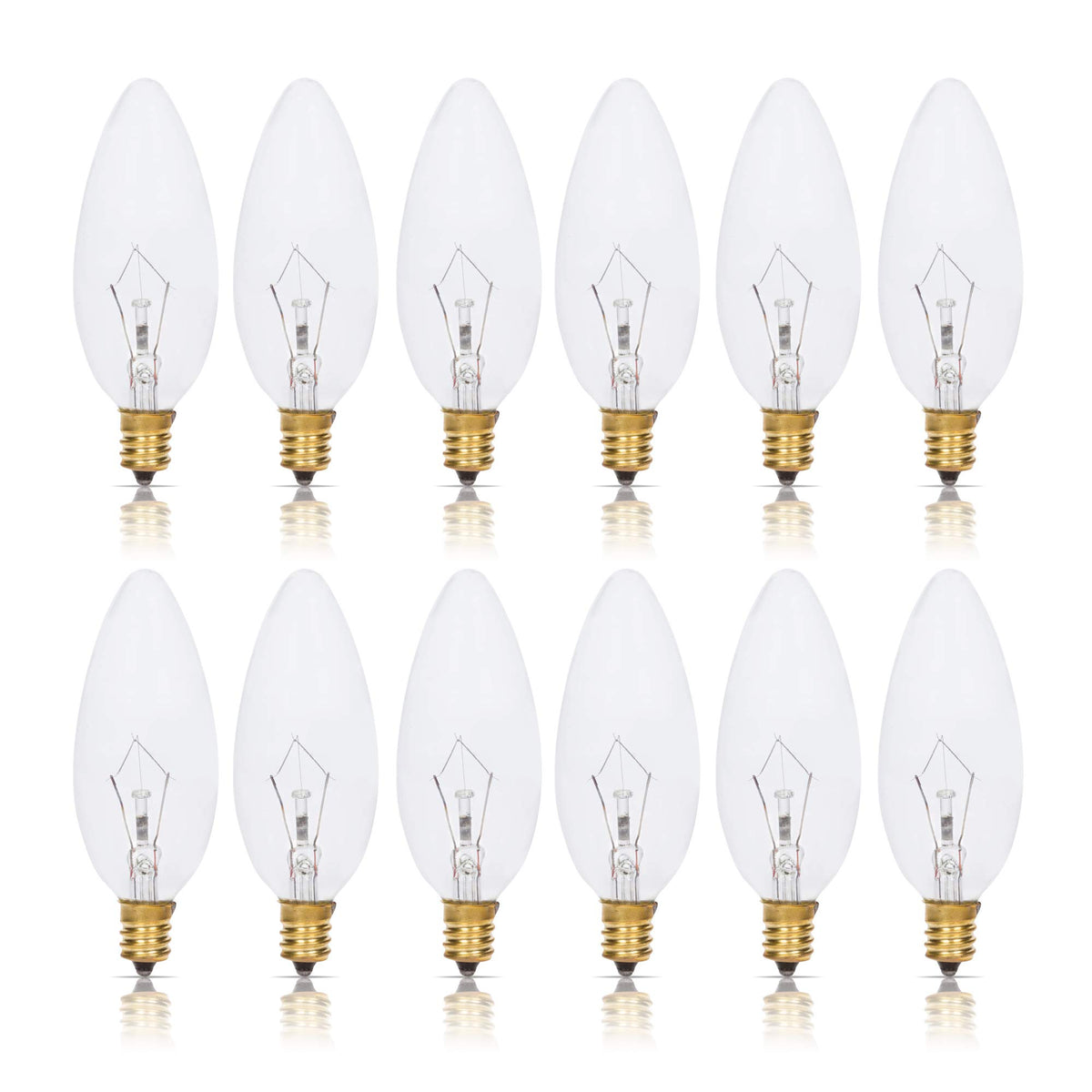 Simba Lighting Candelabra Torpedo Clear B10 Ctc 25W E12 Base (12 Pack) Decorative Incandescent Light Bulbs 120V For Chandeliers,
