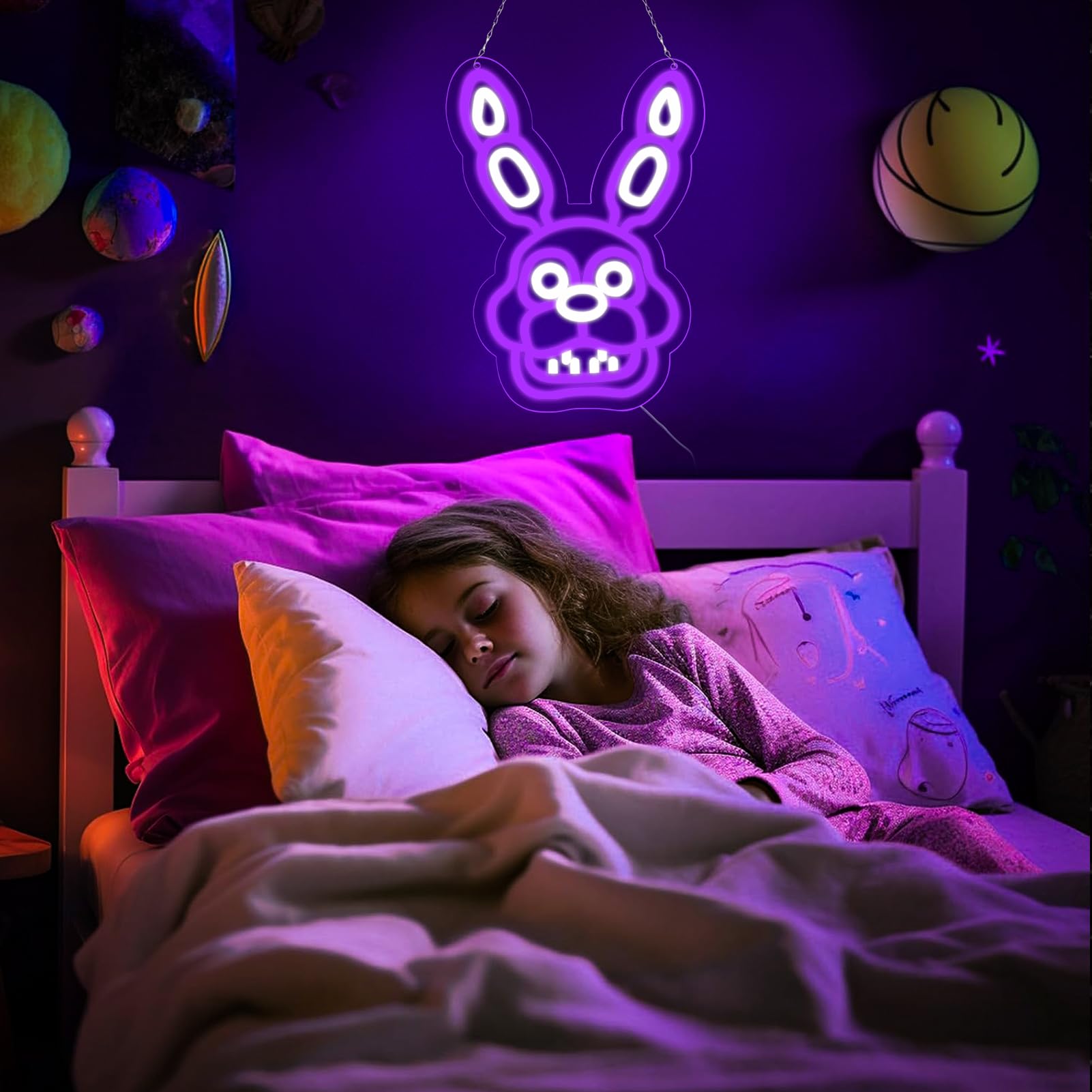 AHlove Neon Sign - Five Nights at Bonnie LED Wall Decor - 13inx9.4in - Neon Lights for Bedroom, Gifts for Kids