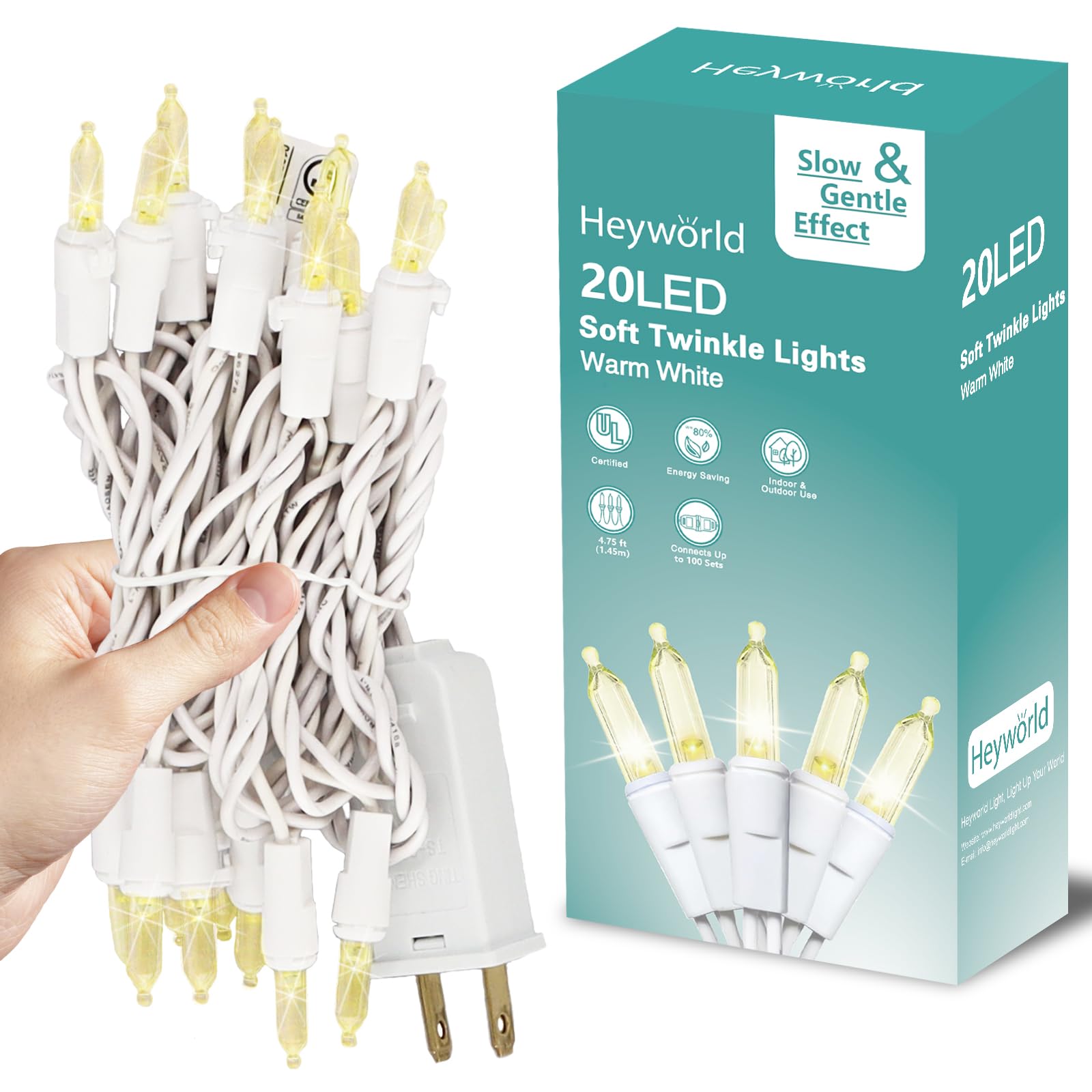 Heyworld Soft Twinkling Christmas Lights Mini String Lights Random Twinkle Lights on White Wire Cord, 20 of 20 Lights Twinkle, U